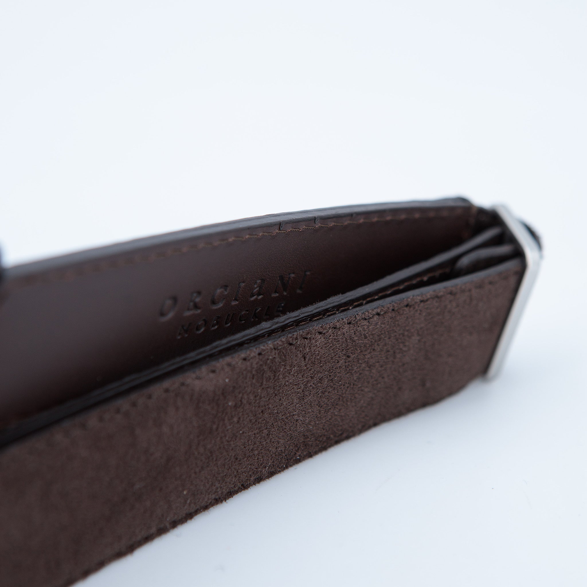 Cintura Nobuckle coccodrillo e suede testa di moro - Guarino Store