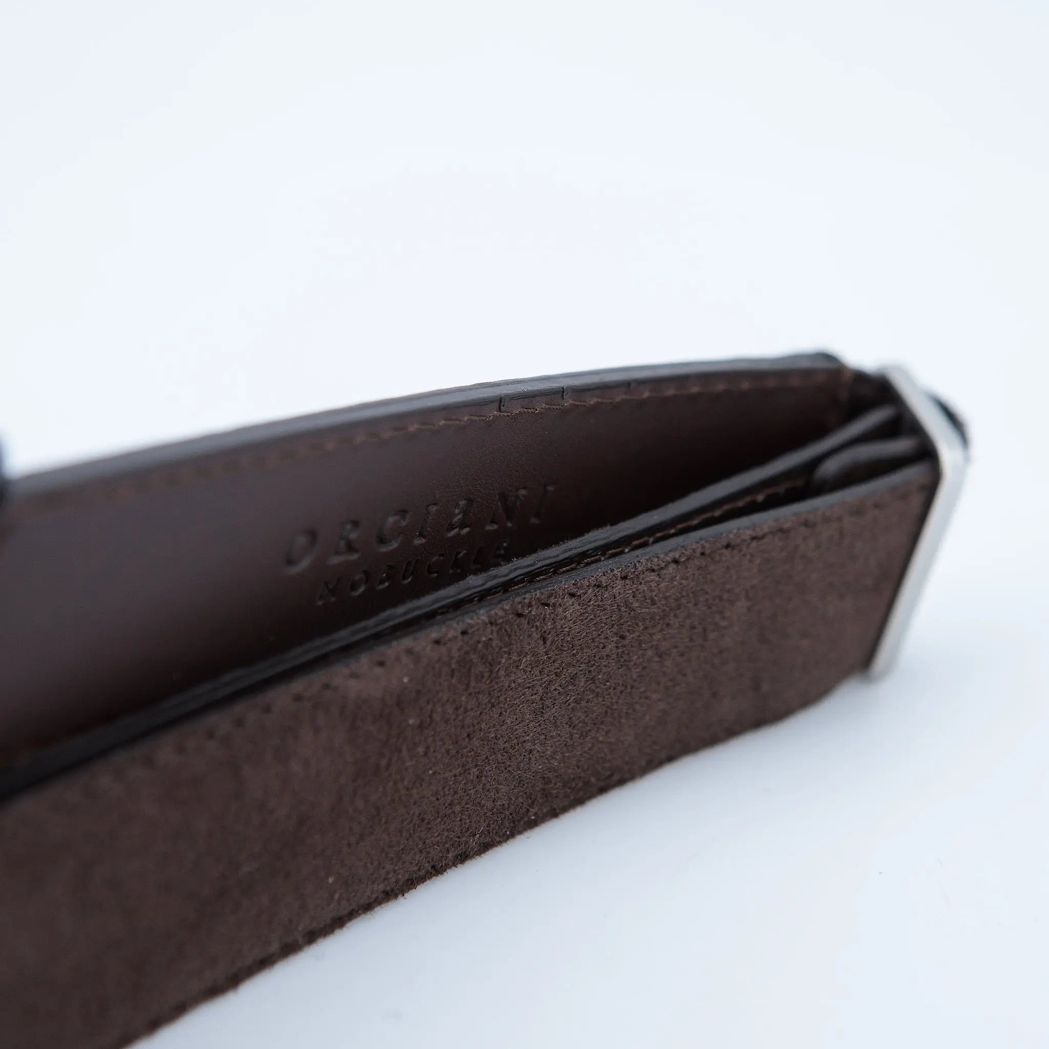 Cintura Nobuckle coccodrillo e suede testa di moro - Guarino Store