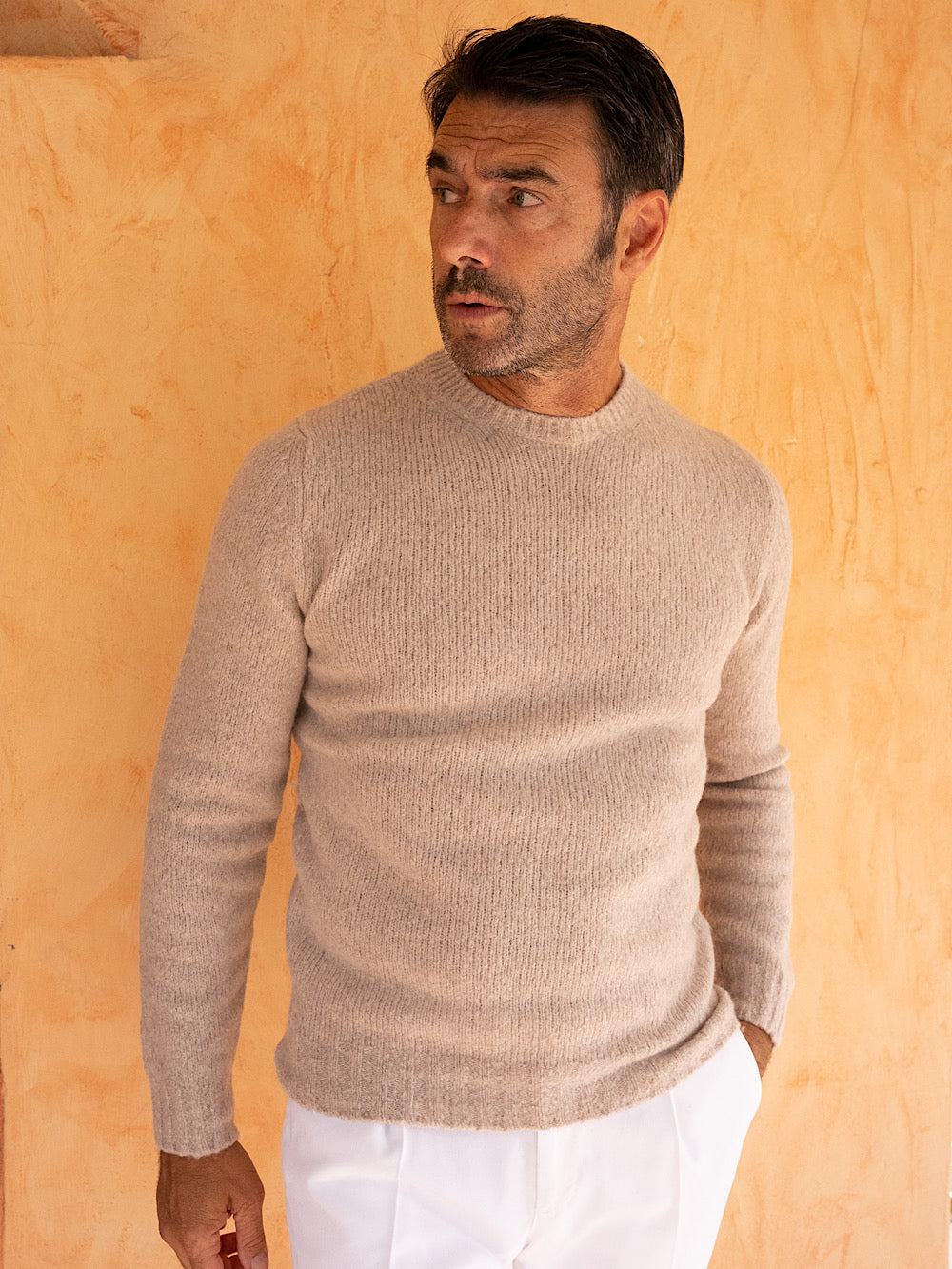 Girocollo mod. Argentina in Eco Cashmere e Lana col.Sabbia - Guarino Store