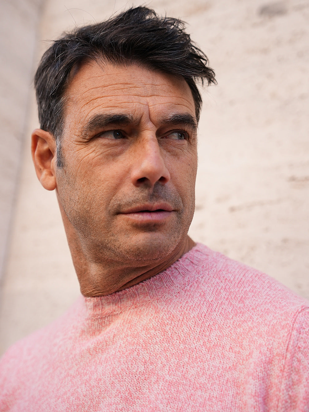 Girocollo Lana Cashmere rosa mélange - Guarino Store