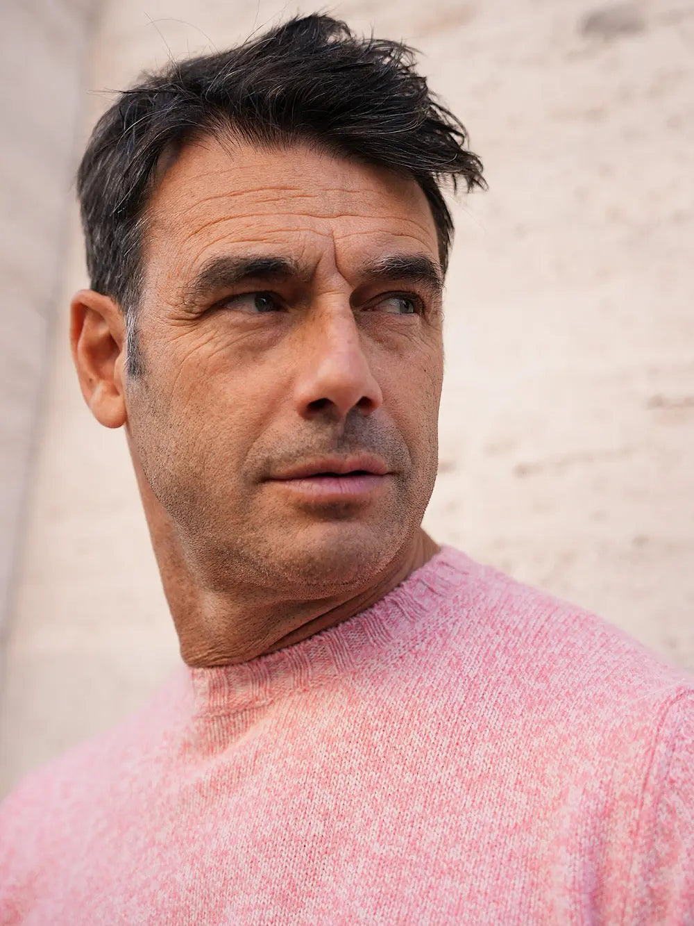 Girocollo Lana Cashmere rosa mélange - Guarino Store