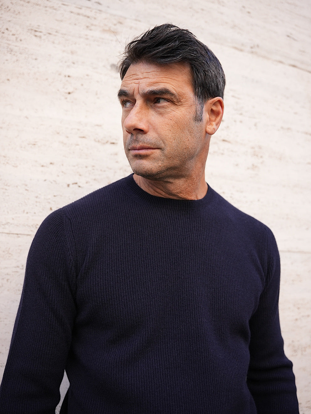 Girocollo Cashmere a Costa Inglese blu navy - Guarino Store