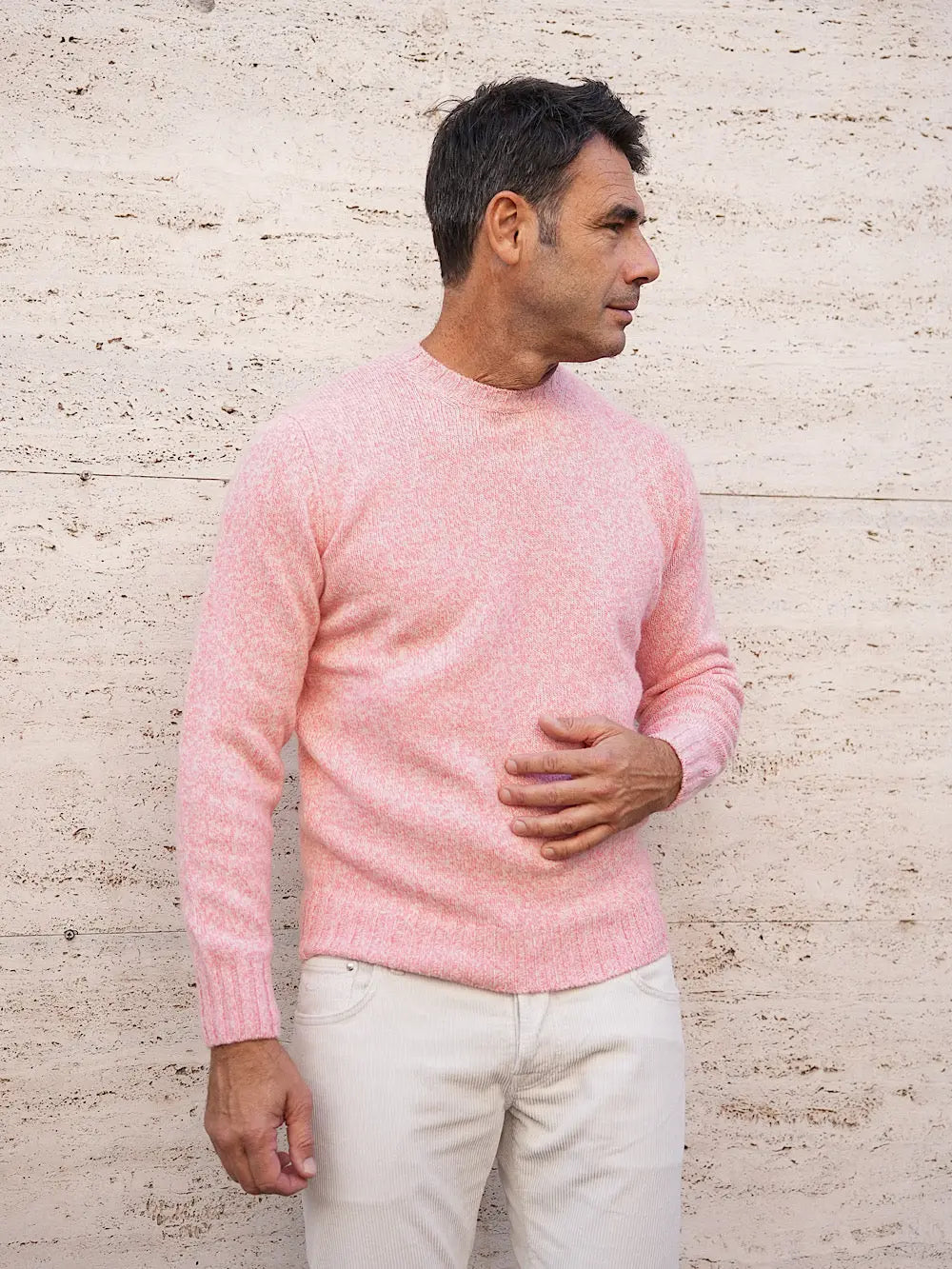 Girocollo Lana Cashmere rosa mélange - Guarino Store