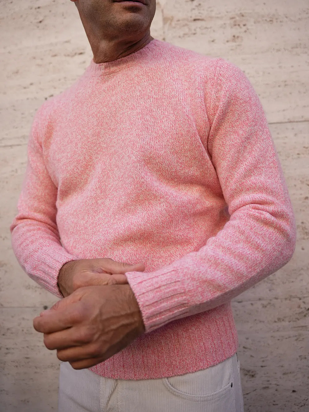 Girocollo Lana Cashmere rosa mélange - Guarino Store