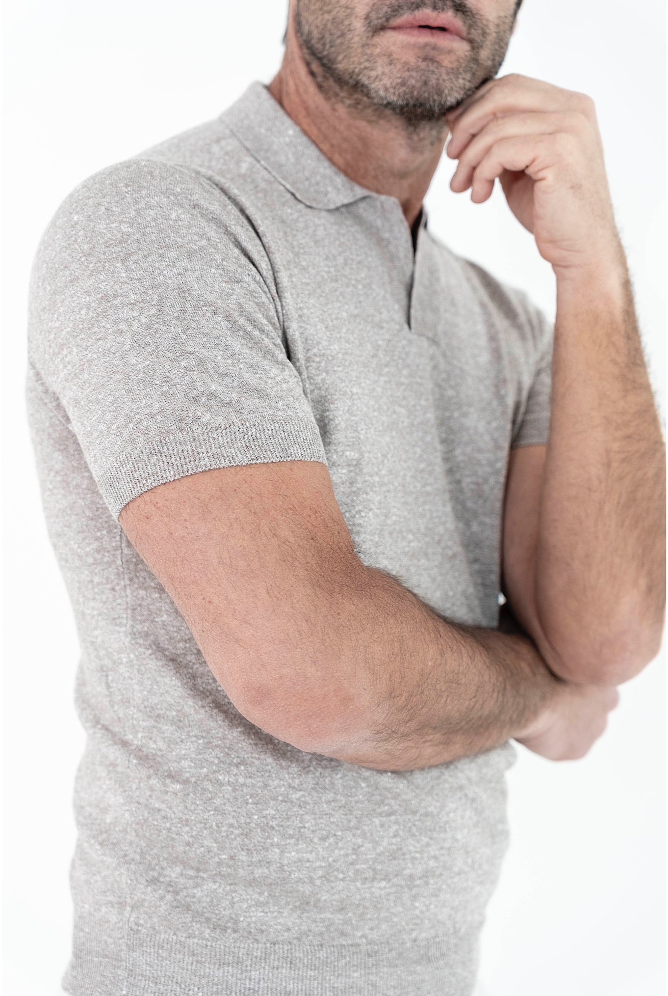 BARBA Polo Manica Corta Tortora Mélange - Guarino Store