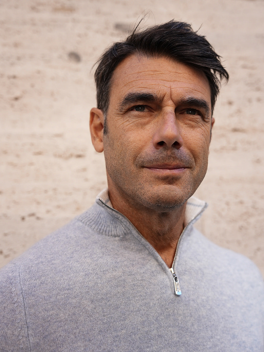 Fedeli Pullover Zip Cashmere Celeste Polvere Mélange - Guarino Store