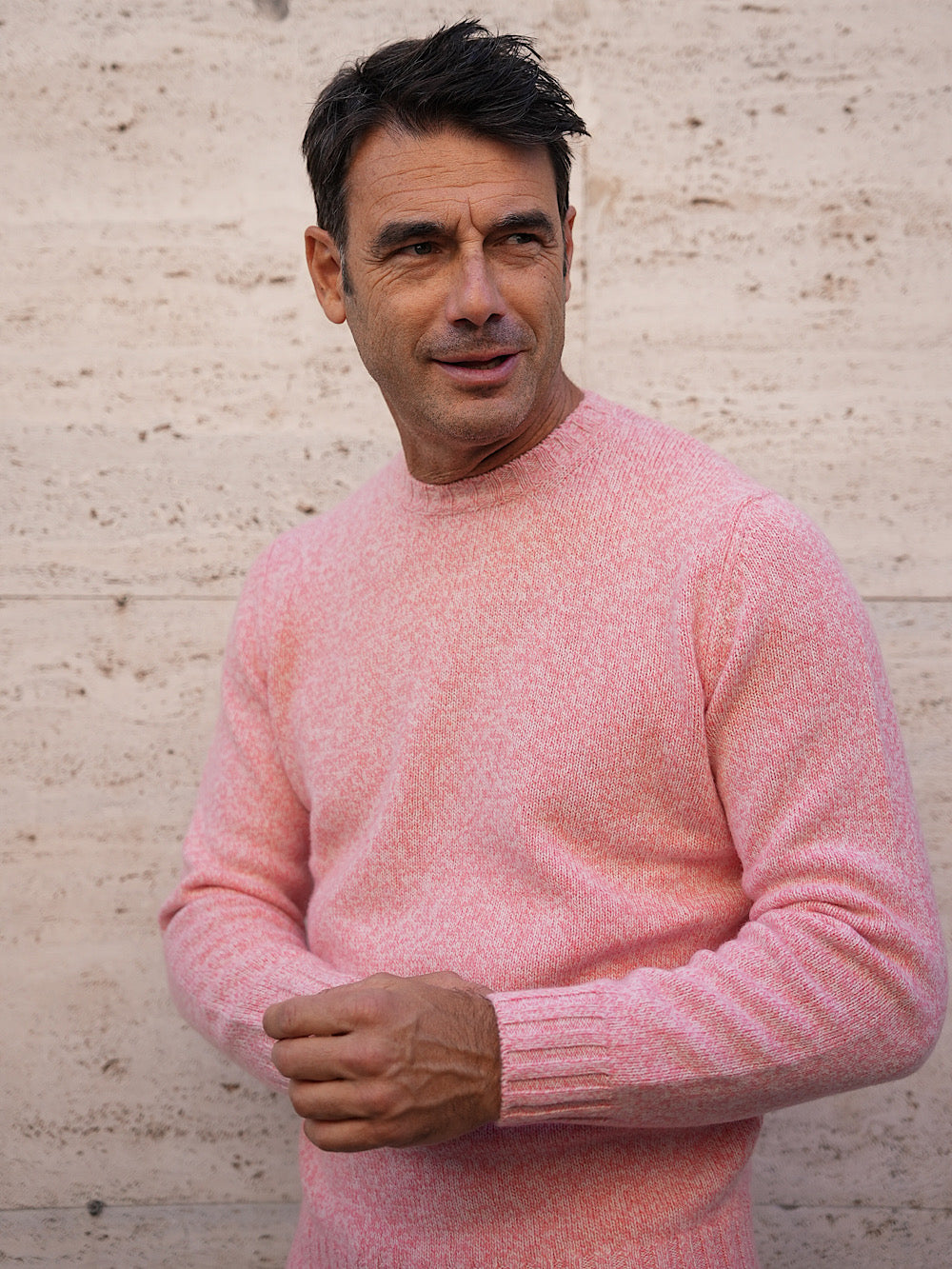 Girocollo Lana Cashmere rosa mélange - Guarino Store
