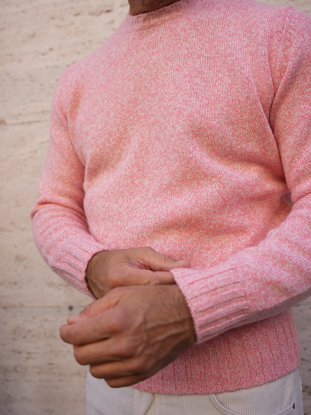 Girocollo Lana Cashmere rosa mélange - Guarino Store