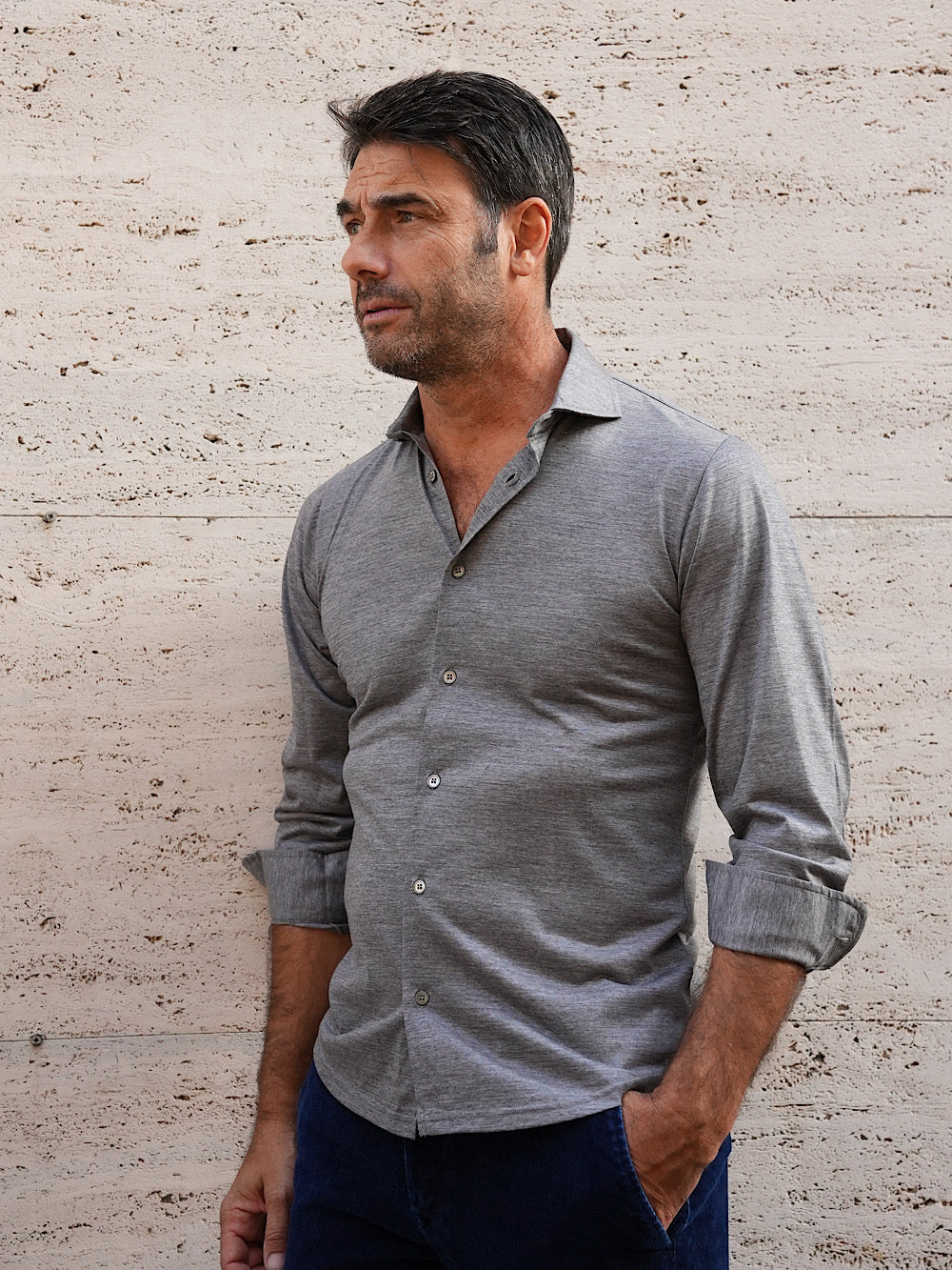 Camicia Thomas in Jersey di Lana grigia - Guarino Store