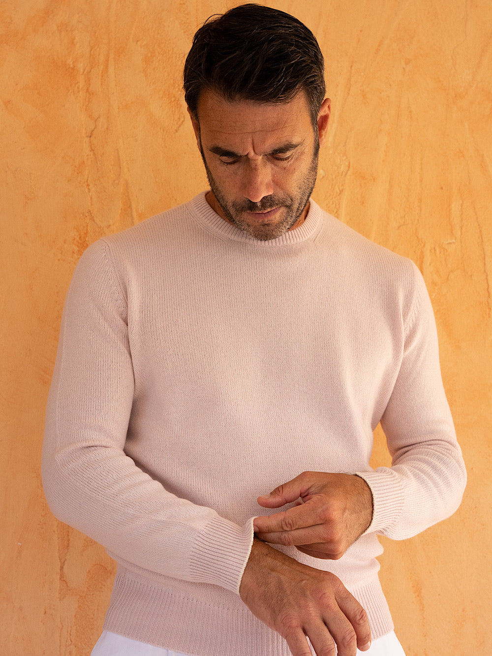 Girocollo cashmere tessuto Loro Piana panna - Guarino Store