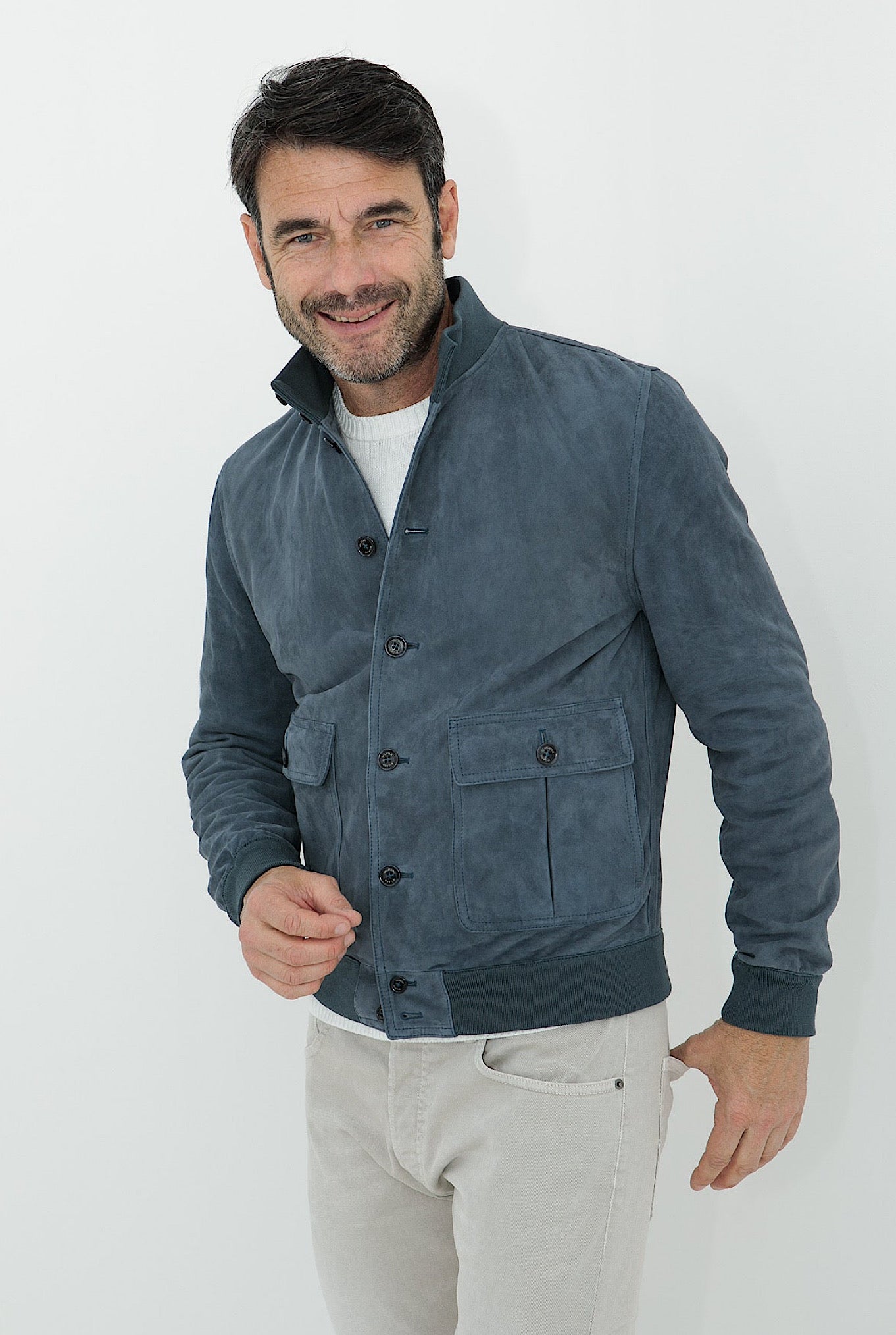 VALSTAR Giubbino in Suede Sfoderato Blu Marino - Guarino Store