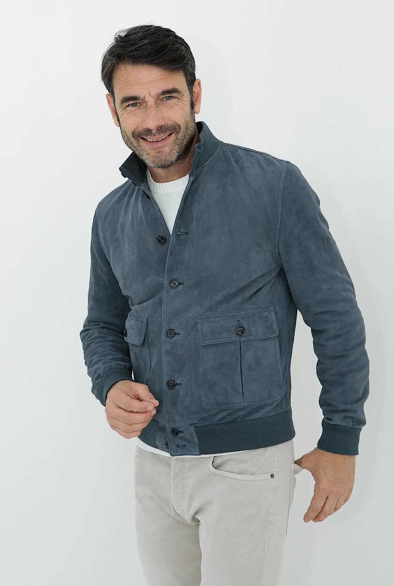 VALSTAR Giubbino in Suede Sfoderato Blu Marino - Guarino Store