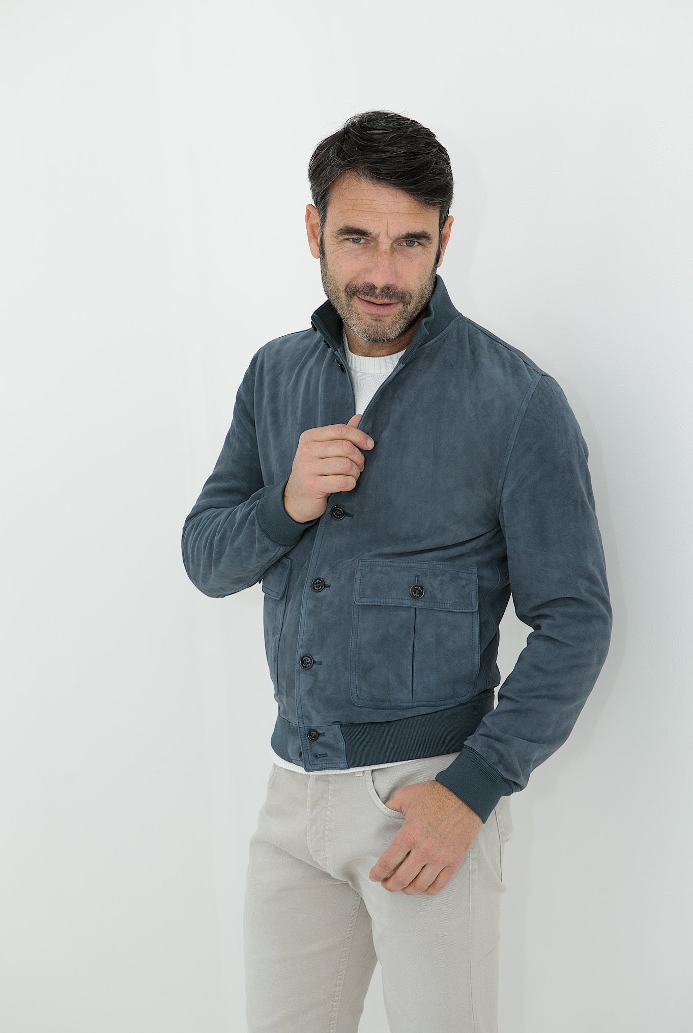 VALSTAR Giubbino in Suede Sfoderato Blu Marino - Guarino Store