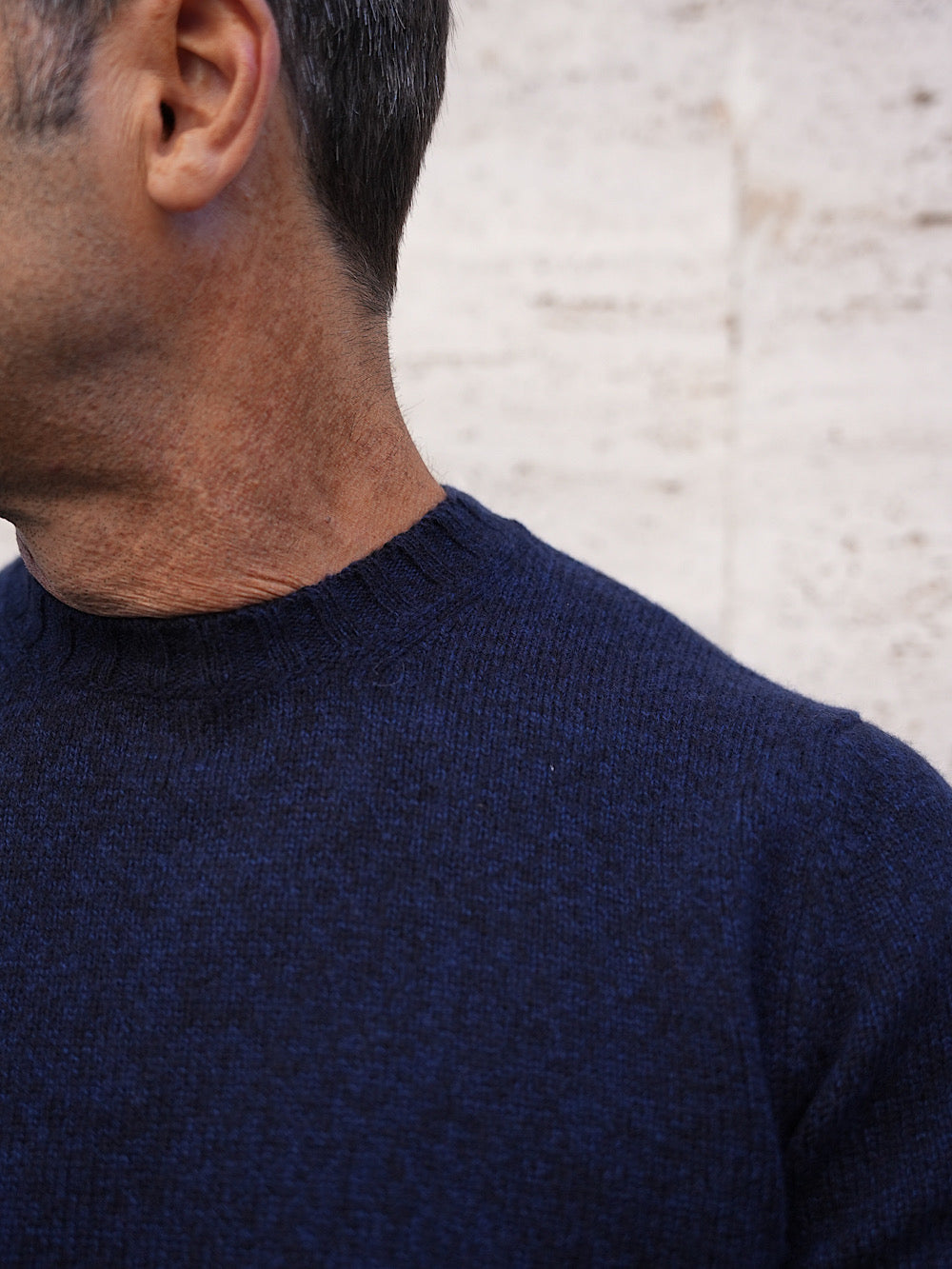 Girocollo Lana Cashmere blu mélange - Guarino Store