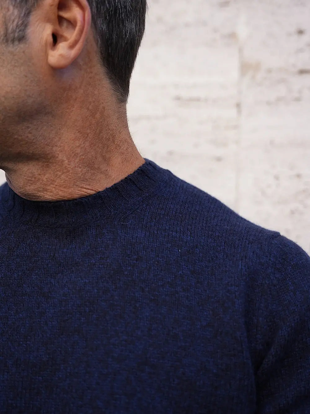 Girocollo Lana Cashmere blu mélange - Guarino Store