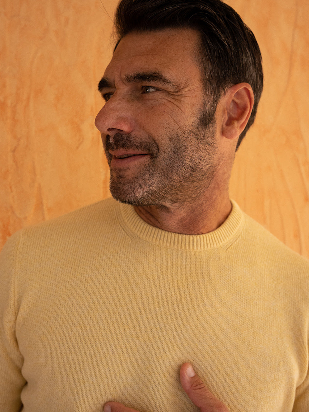 Girocollo cashmere tessuto Loro Piana giallo - Guarino Store