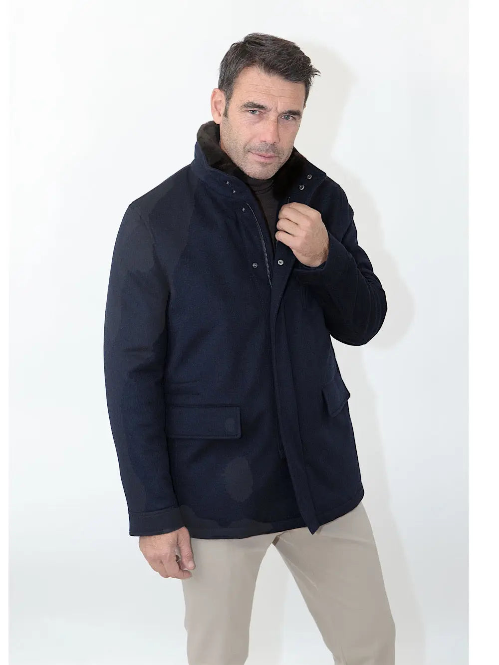 Guarino Giaccone in cashmere e castorino blu - Guarino Store