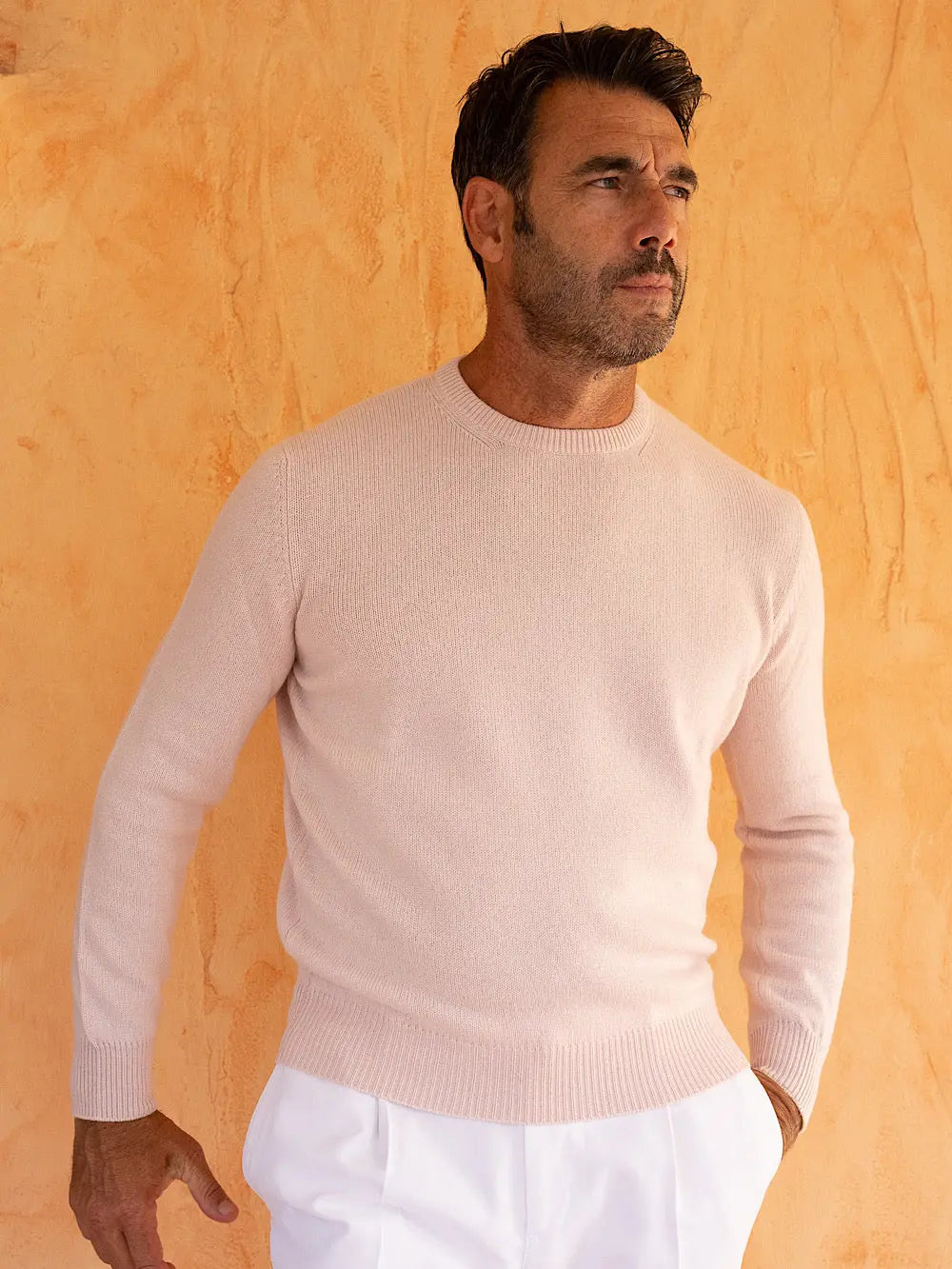 Girocollo cashmere tessuto Loro Piana panna - Guarino Store