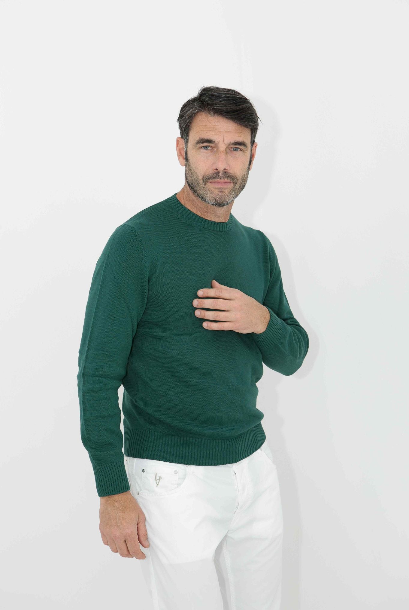 GUARINO Girocollo 2 Fili Cotone Verde - Guarino Store