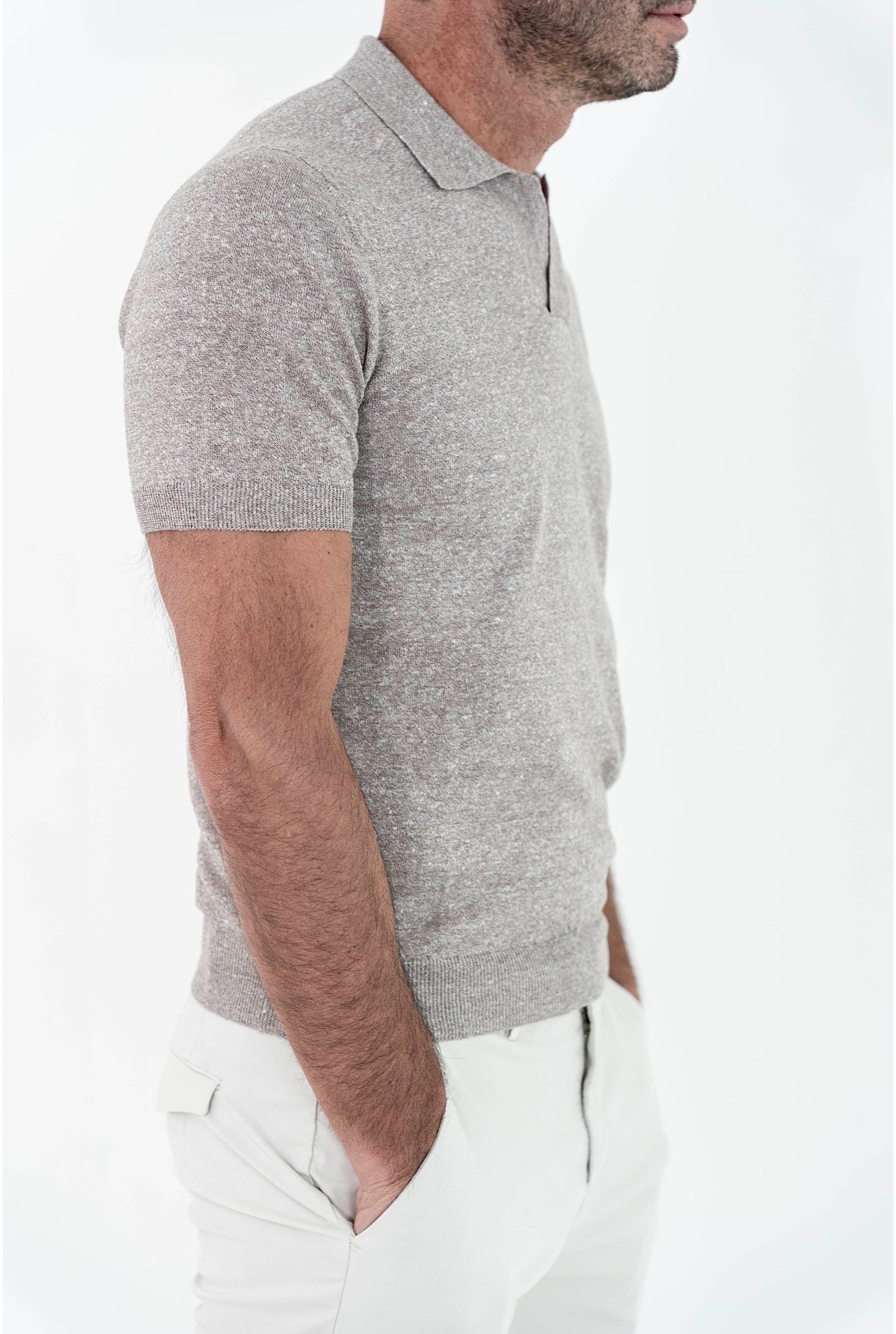 BARBA Polo Manica Corta Tortora Mélange - Guarino Store