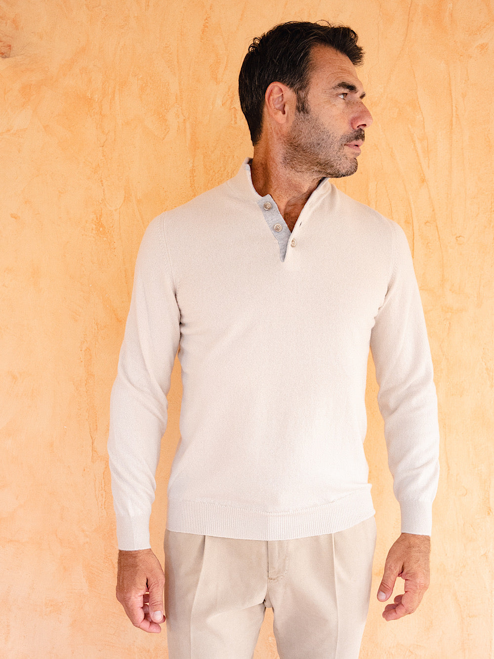 Fedeli pullover 3 bottoni in cashmere sabbia - Guarino Store