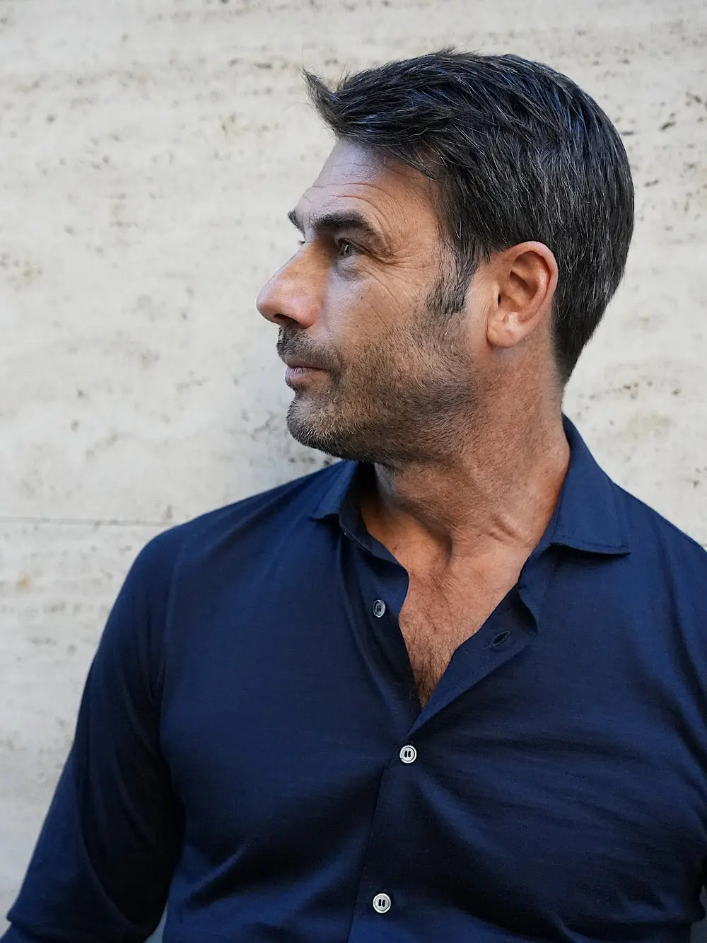 Fedeli Camicia Thomas in Jersey di Lana Blu - Guarino Store