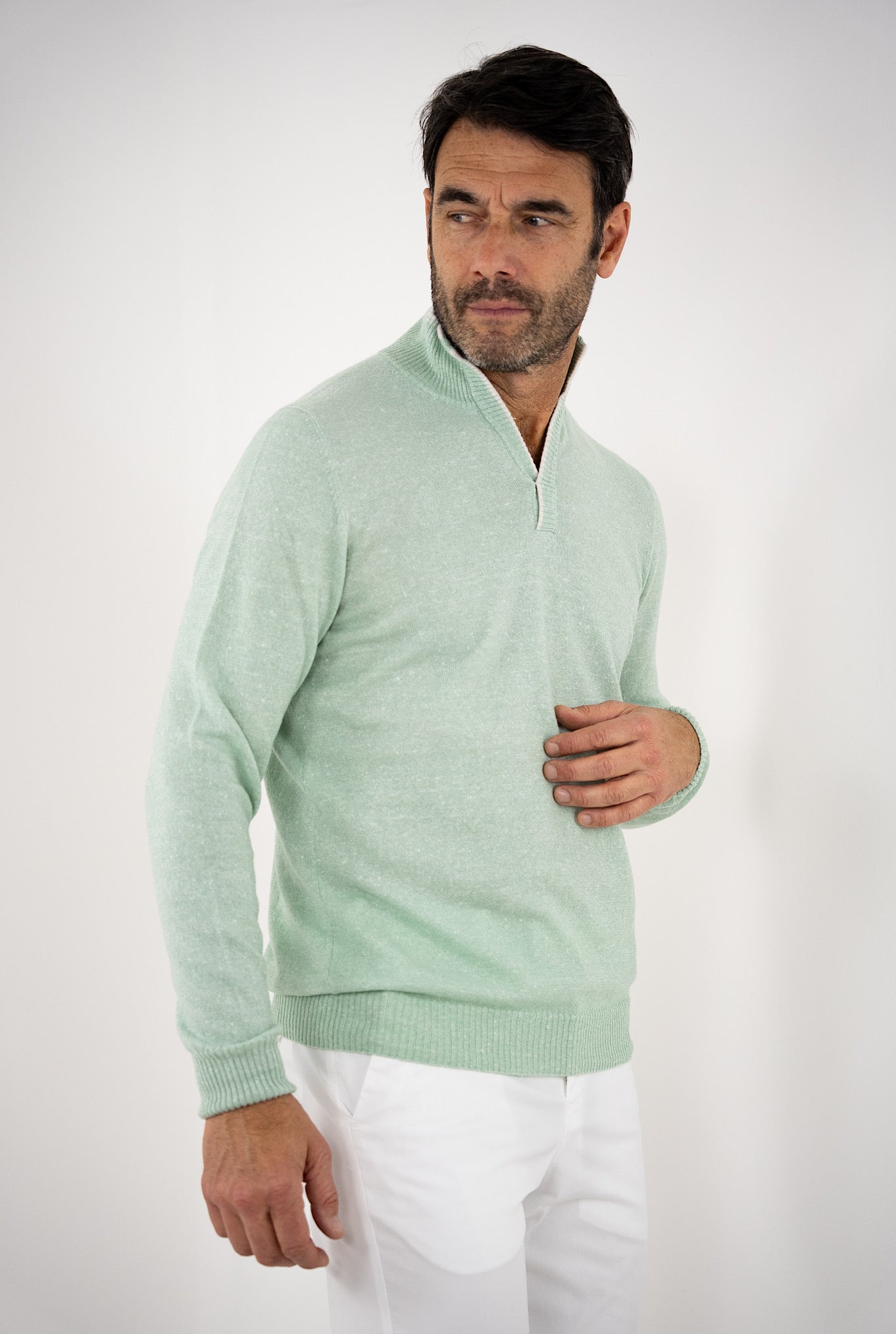 SETTEFILI CASHMERE Maglia in Cashmere e Lino Verde Mélange - Guarino Store