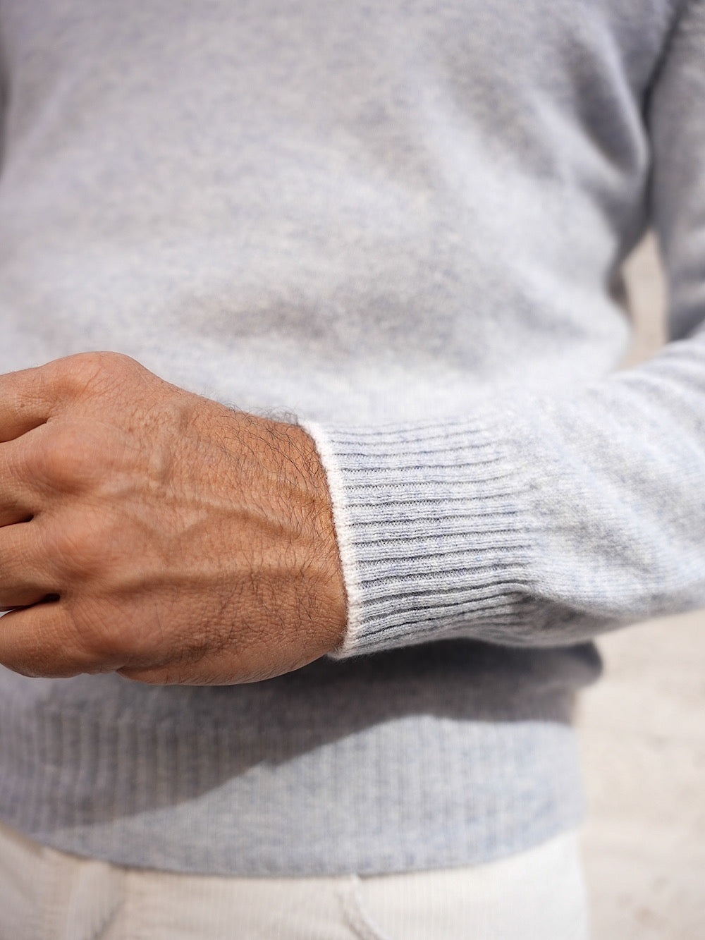 Fedeli Pullover Zip Cashmere Celeste Polvere Mélange - Guarino Store