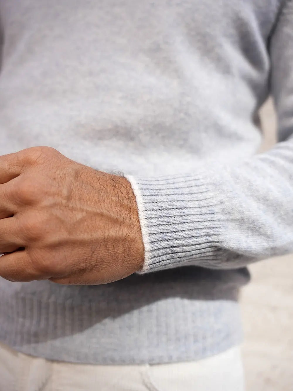 Fedeli Pullover Zip Cashmere Celeste Polvere Mélange - Guarino Store