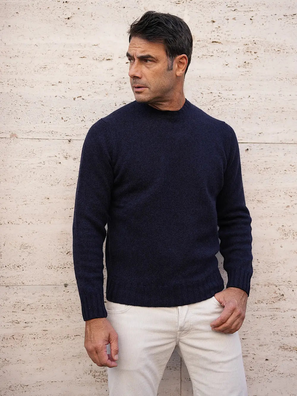 Girocollo Lana Cashmere blu mélange - Guarino Store