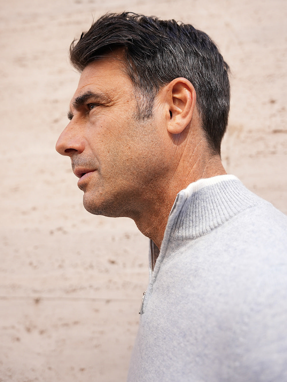 Fedeli Pullover Zip Cashmere Celeste Polvere Mélange - Guarino Store