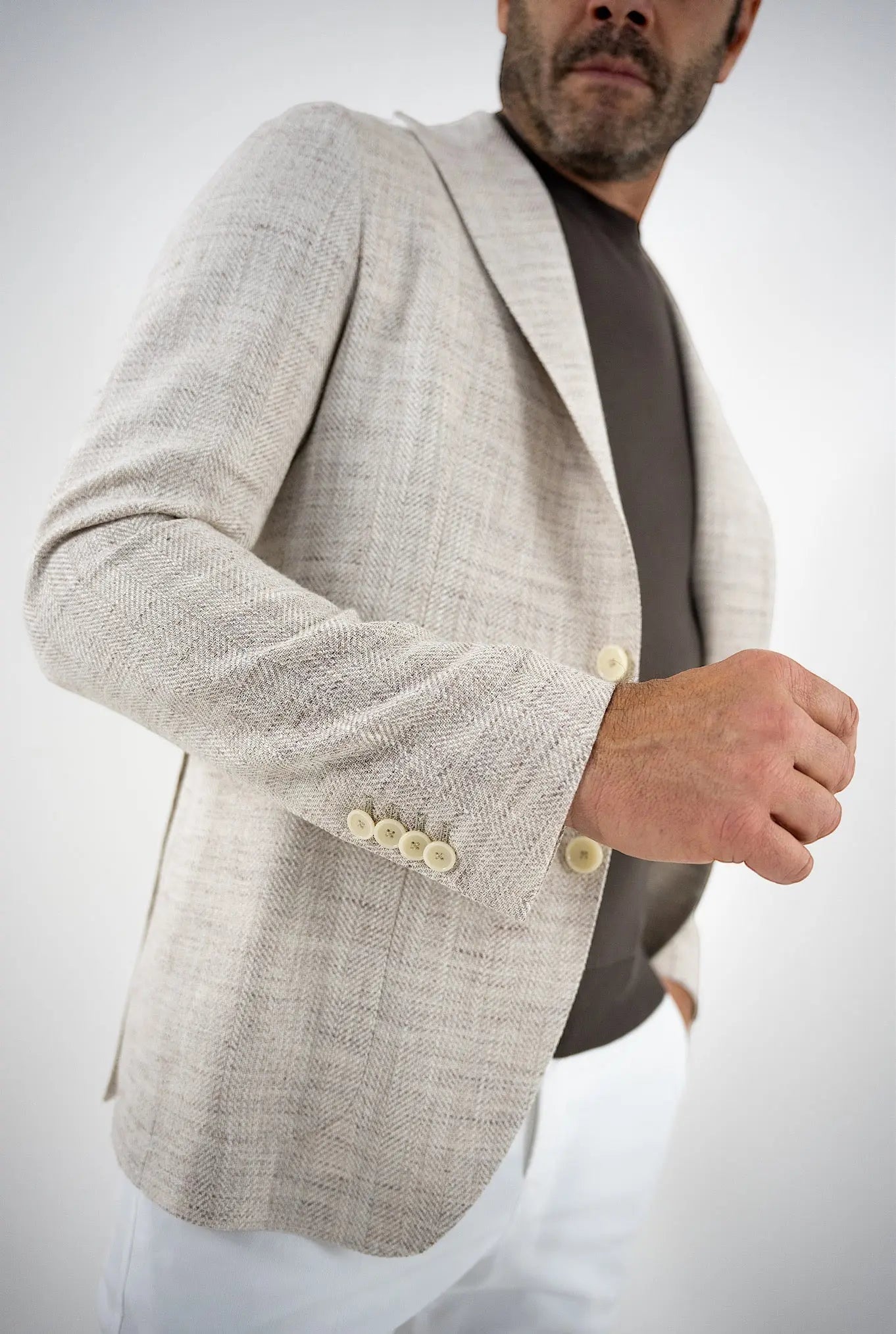 TAGLIATORE Giacca Spigata Lino Seta Cotone Beige Mèlange - Guarino Store