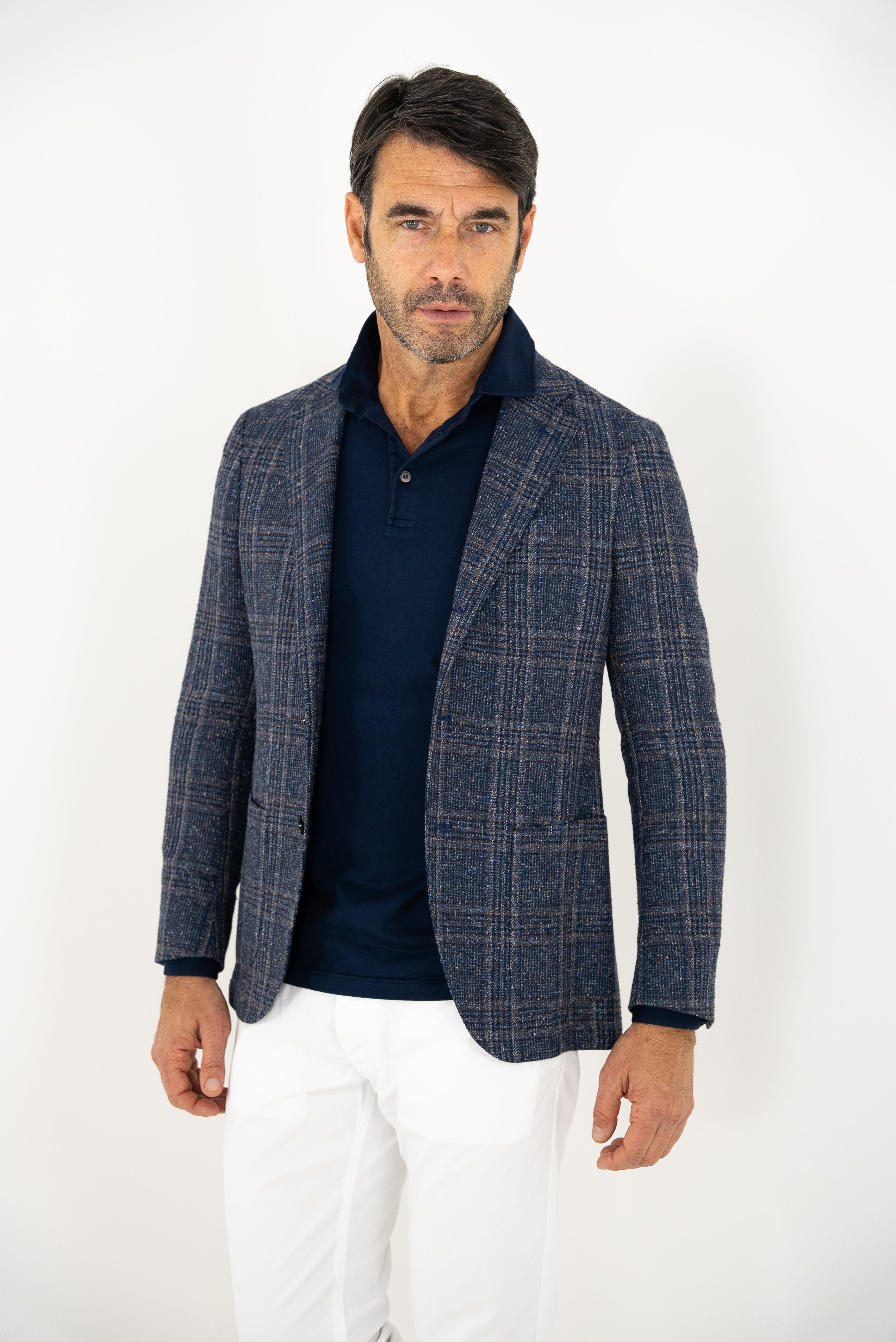 Guarino Giacca Galles in Lino Blu e Marrone - Guarino Store