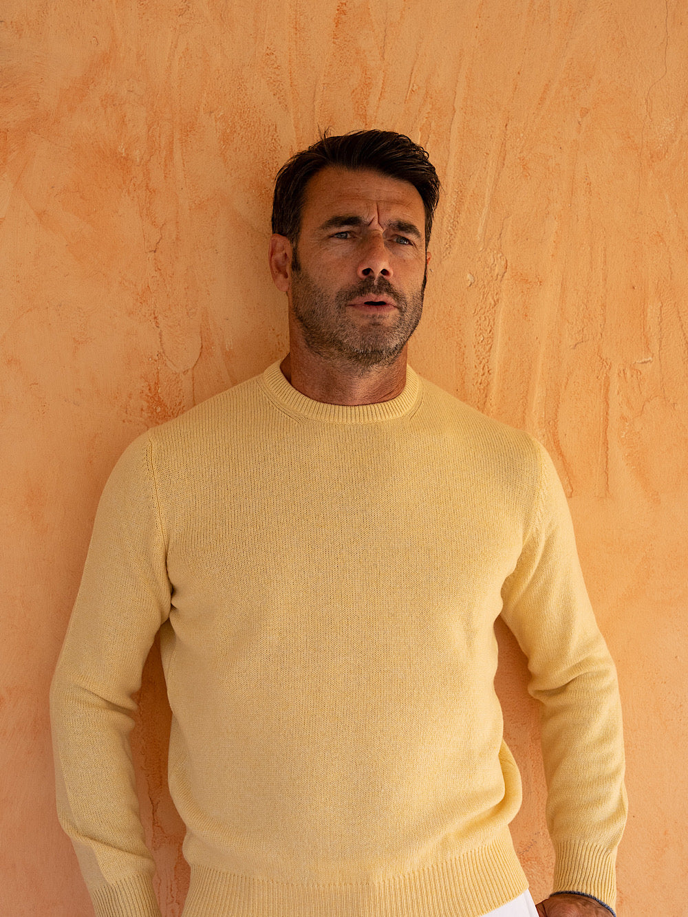 Girocollo cashmere tessuto Loro Piana giallo - Guarino Store