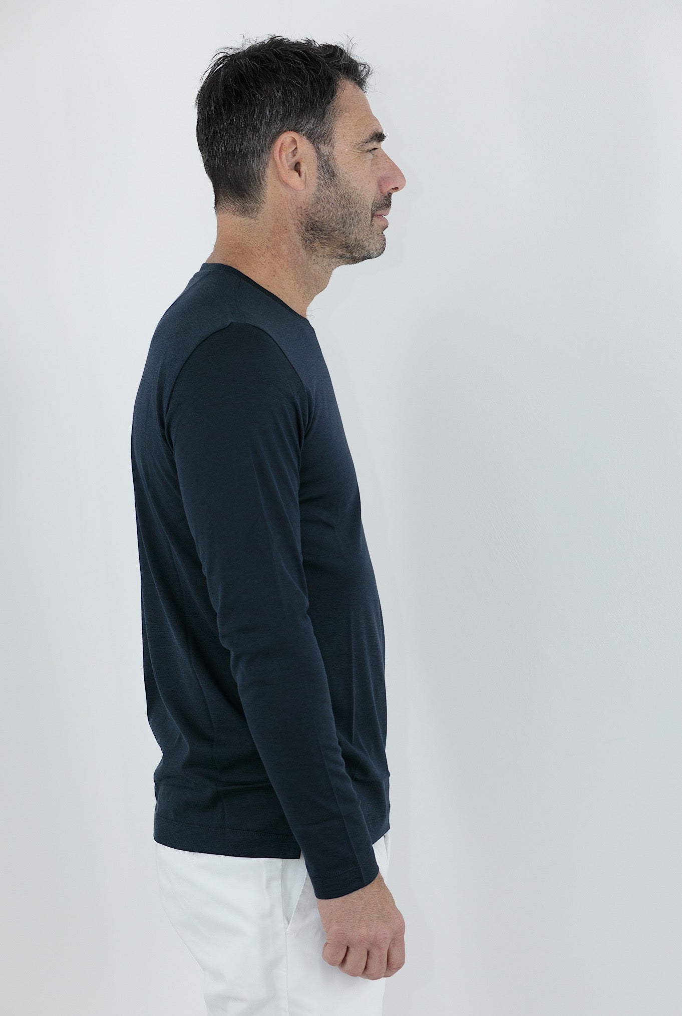 MARCO PESCAROLO T-Shirt Manica Lunga Seta Cotone Blu - Guarino Store