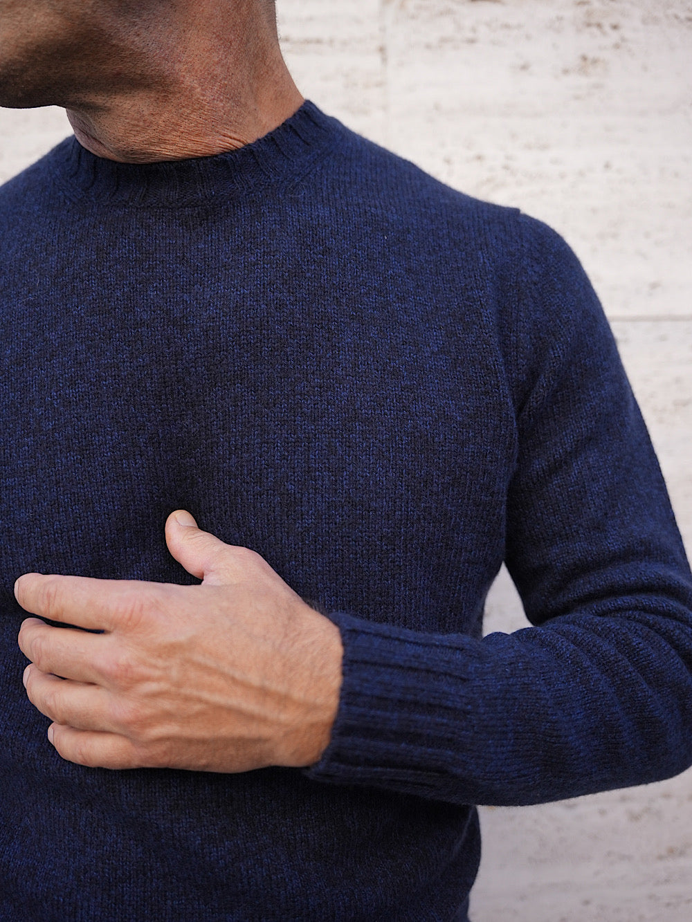 Girocollo Lana Cashmere blu mélange - Guarino Store