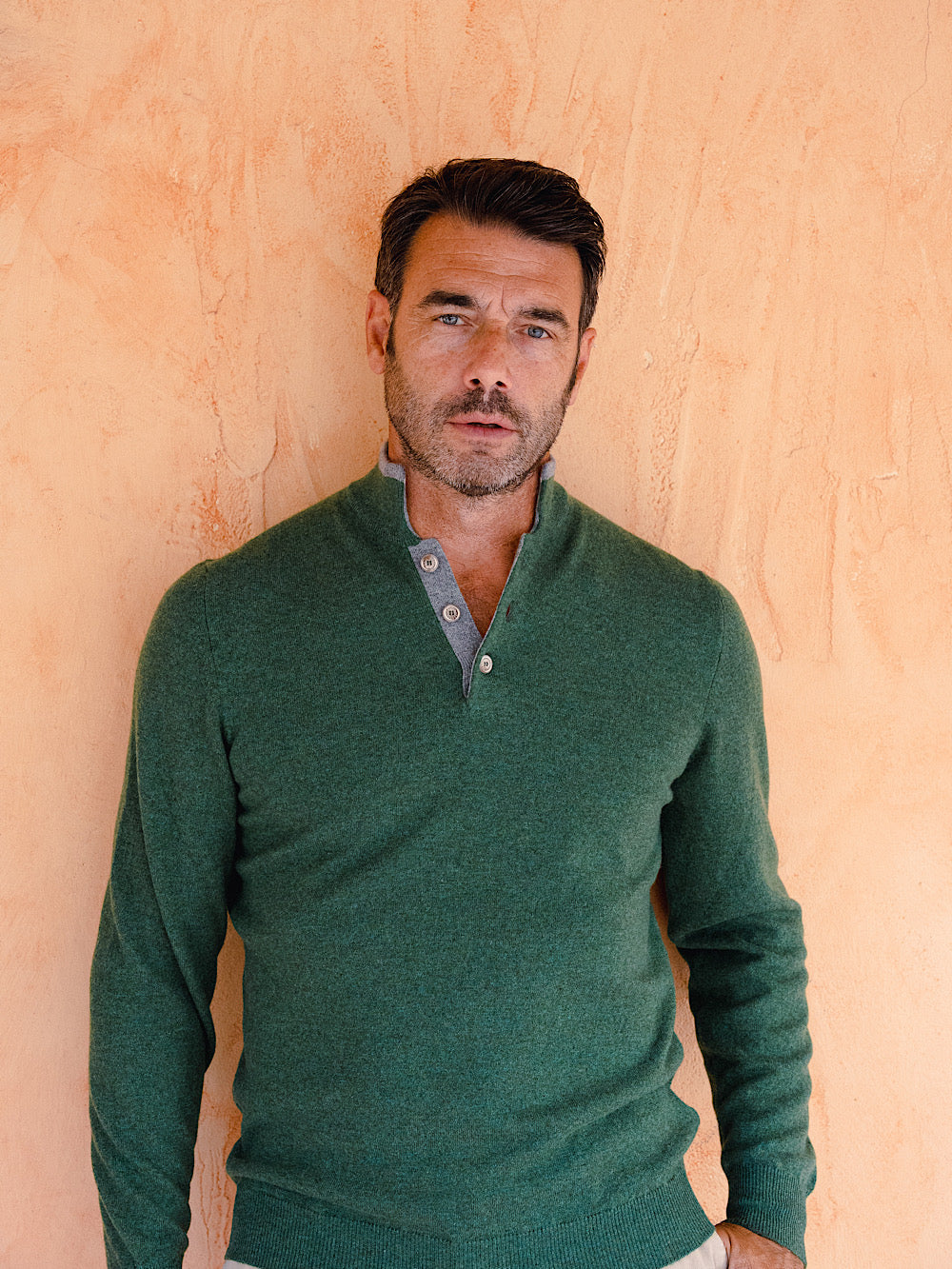 Fedeli pullover 3 bottoni in cashmere verde - Guarino Store