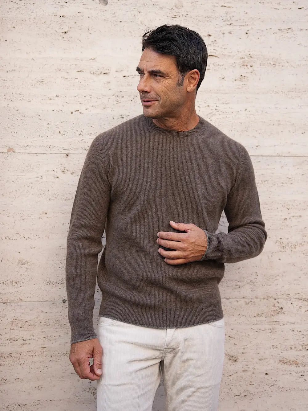 Girocollo Cashmere a Costa Inglese tortora - Guarino Store