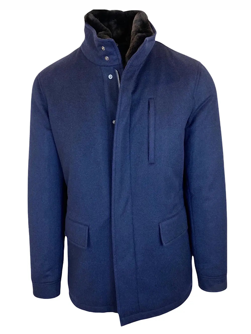 Guarino Giaccone in cashmere e castorino blu - Guarino Store