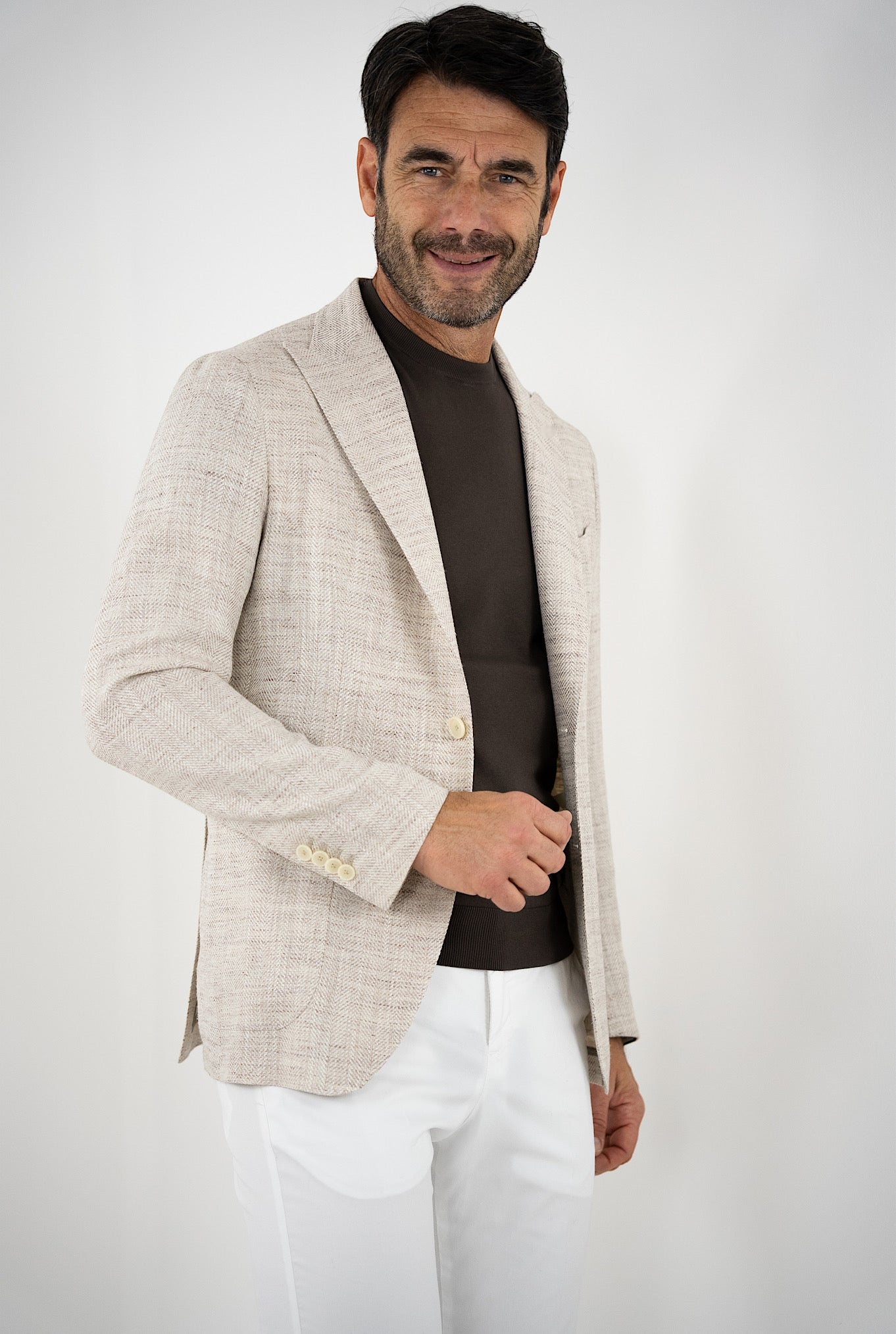 TAGLIATORE Giacca Spigata Lino Seta Cotone Beige Mèlange - Guarino Store