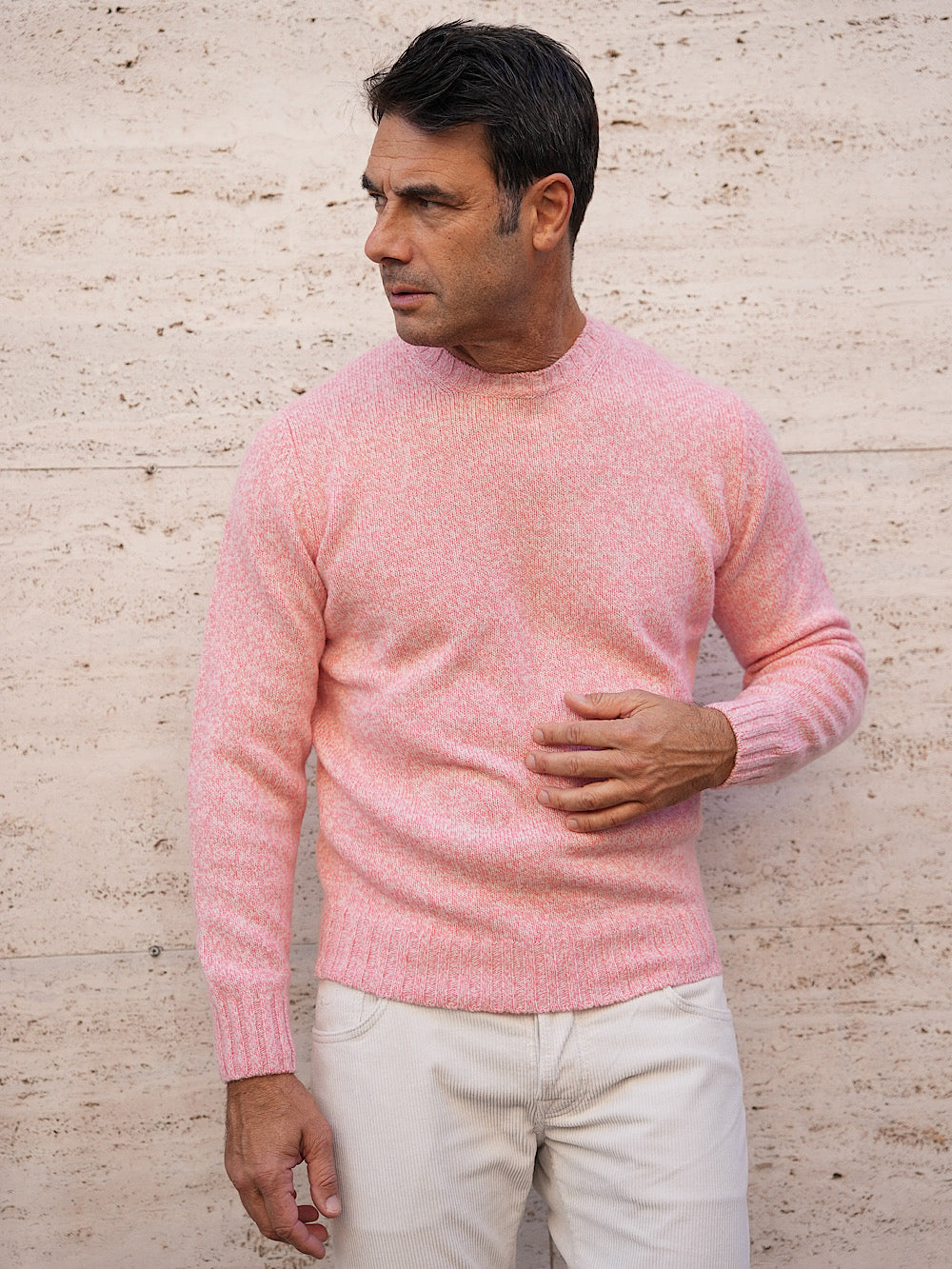 Girocollo Lana Cashmere rosa mélange - Guarino Store