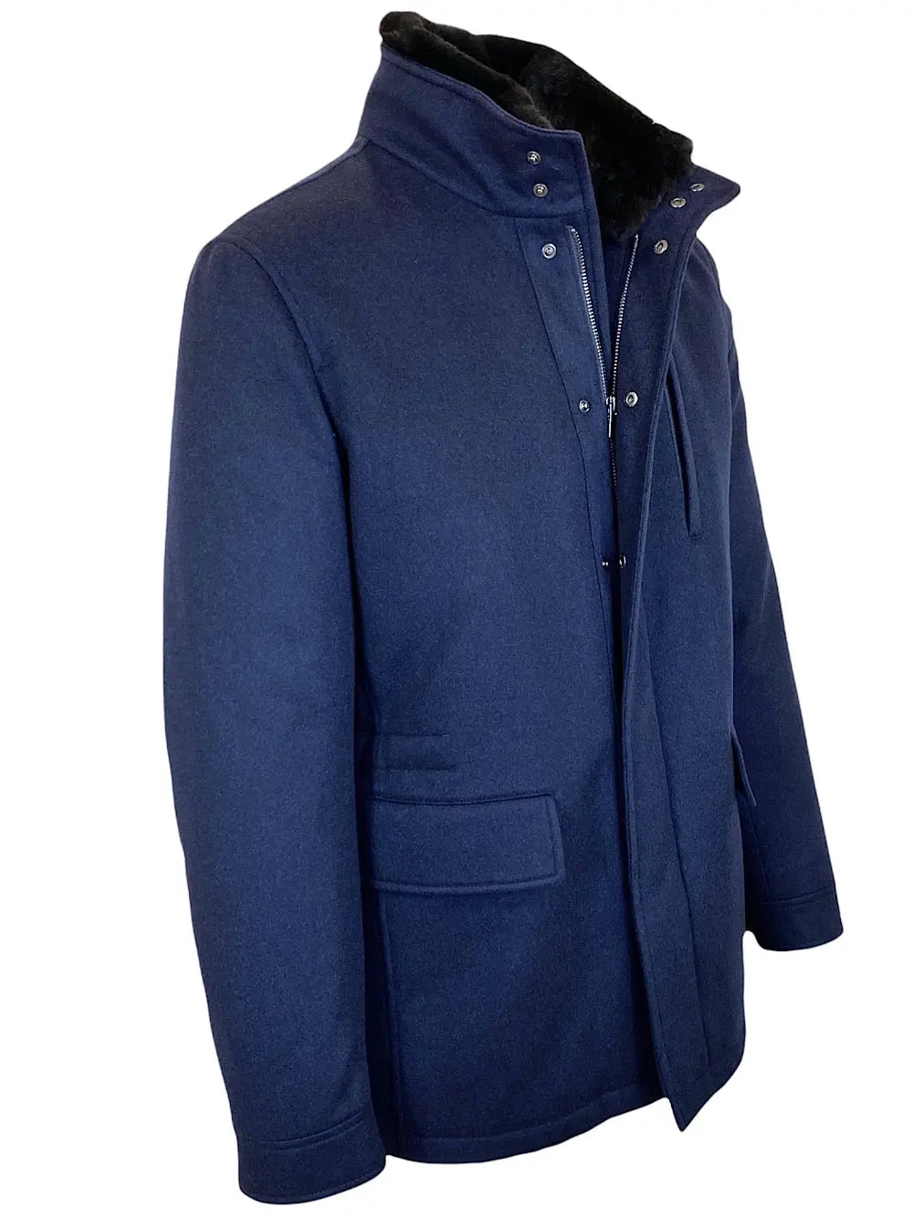 Guarino Giaccone in cashmere e castorino blu - Guarino Store