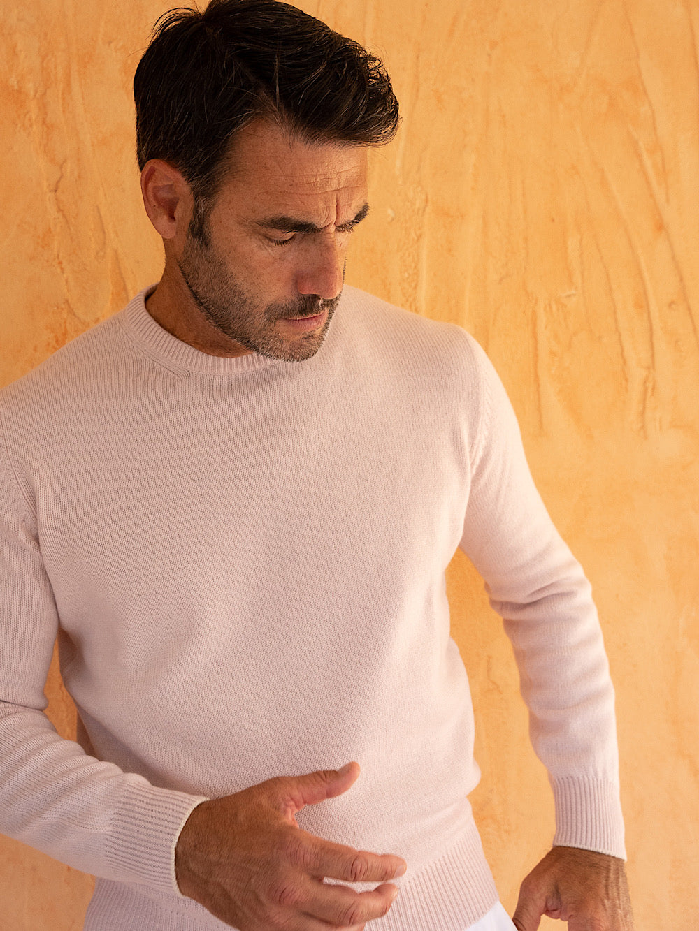 Girocollo cashmere tessuto Loro Piana panna - Guarino Store