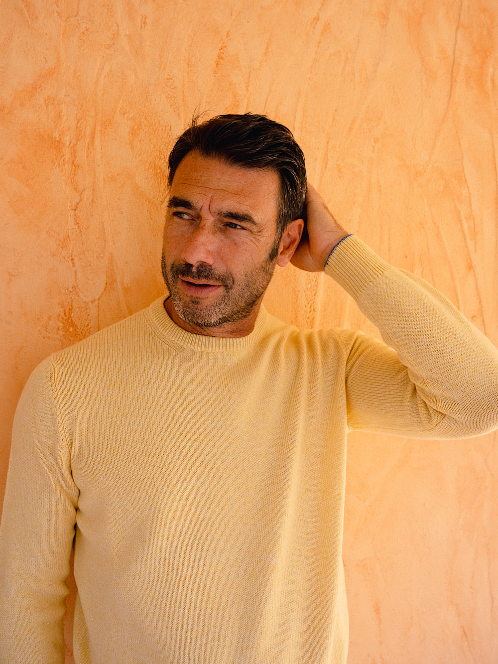 Girocollo cashmere tessuto Loro Piana giallo - Guarino Store