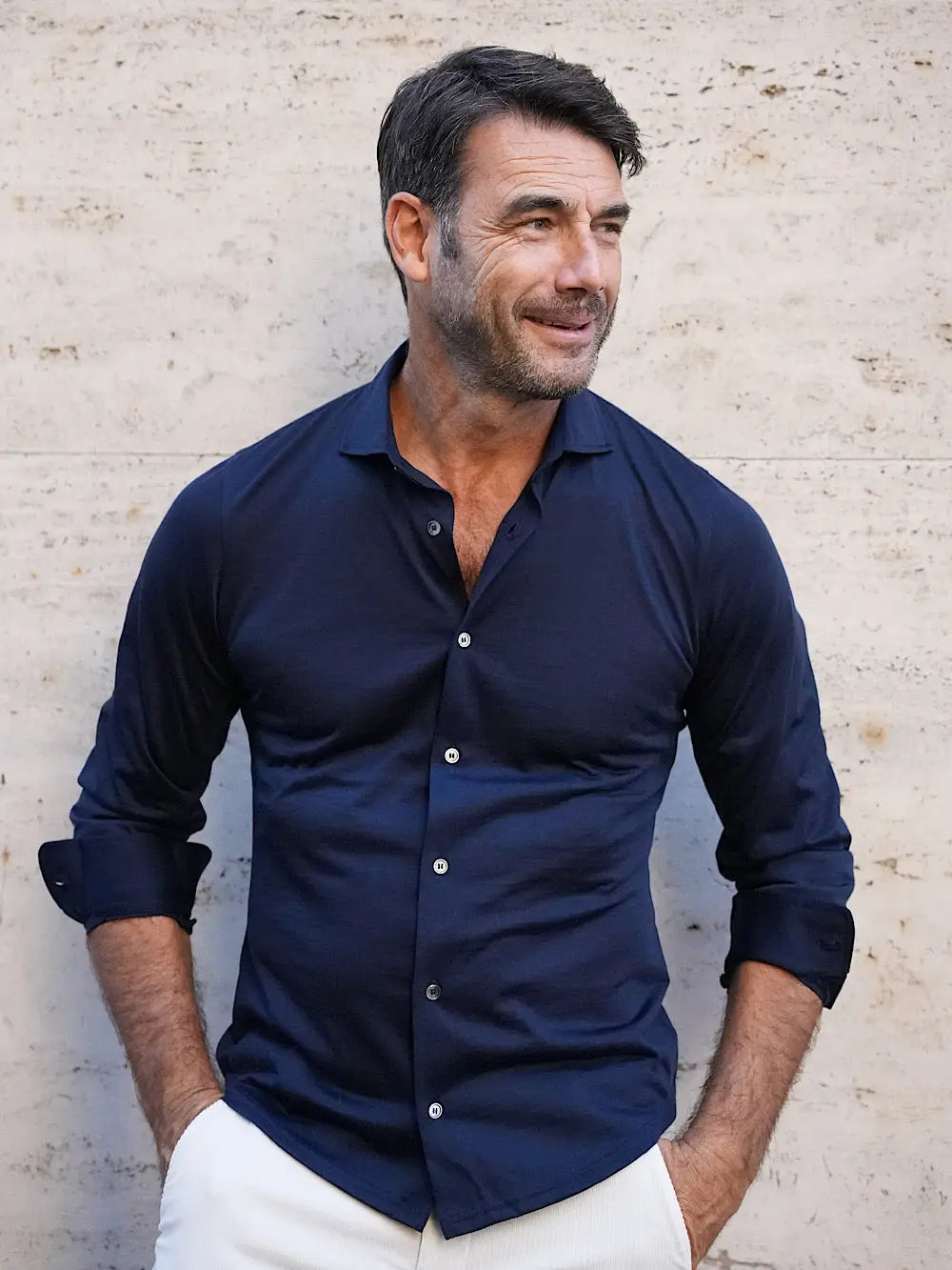 Fedeli Camicia Thomas in Jersey di Lana Blu - Guarino Store