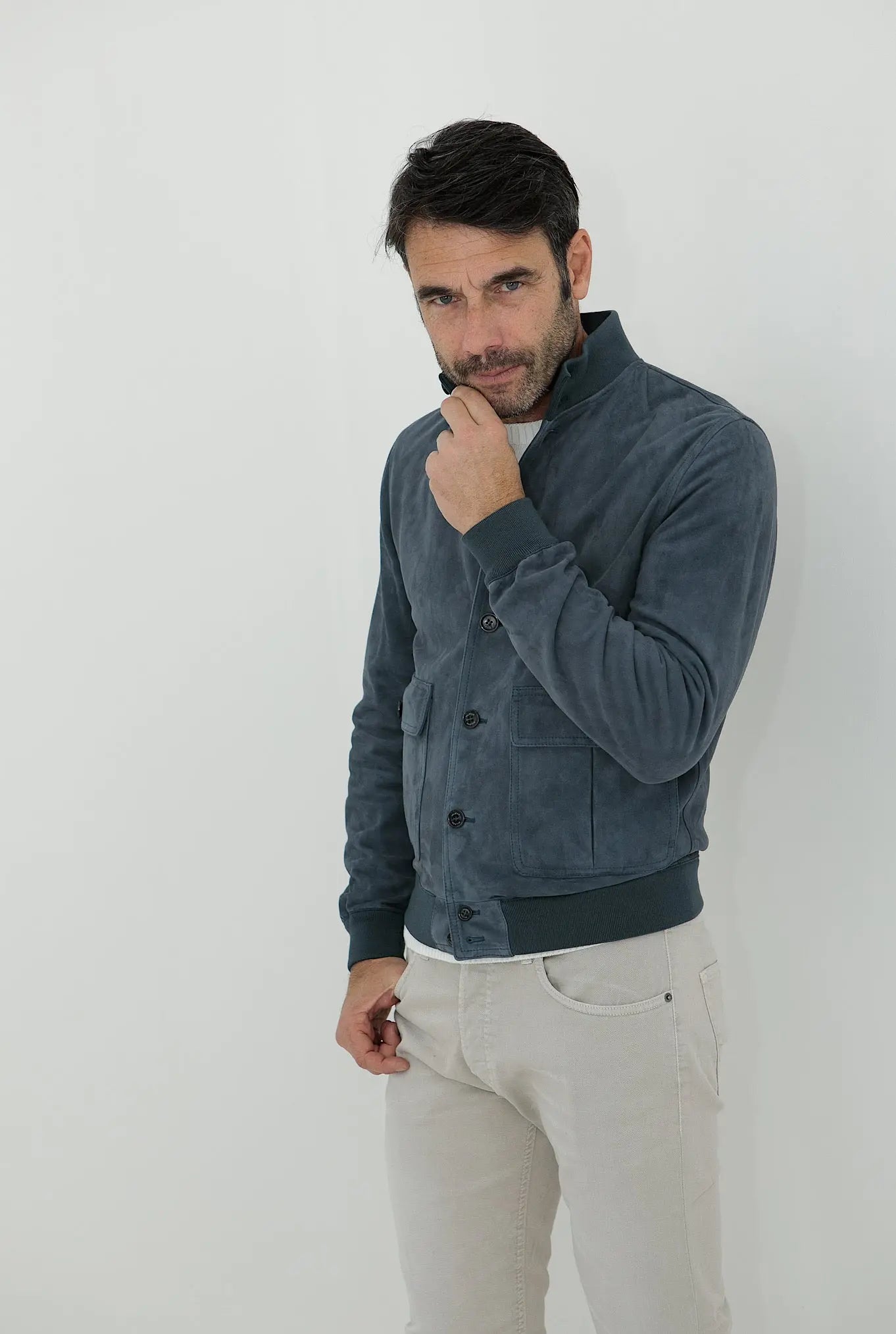 VALSTAR Giubbino in Suede Sfoderato Blu Marino - Guarino Store