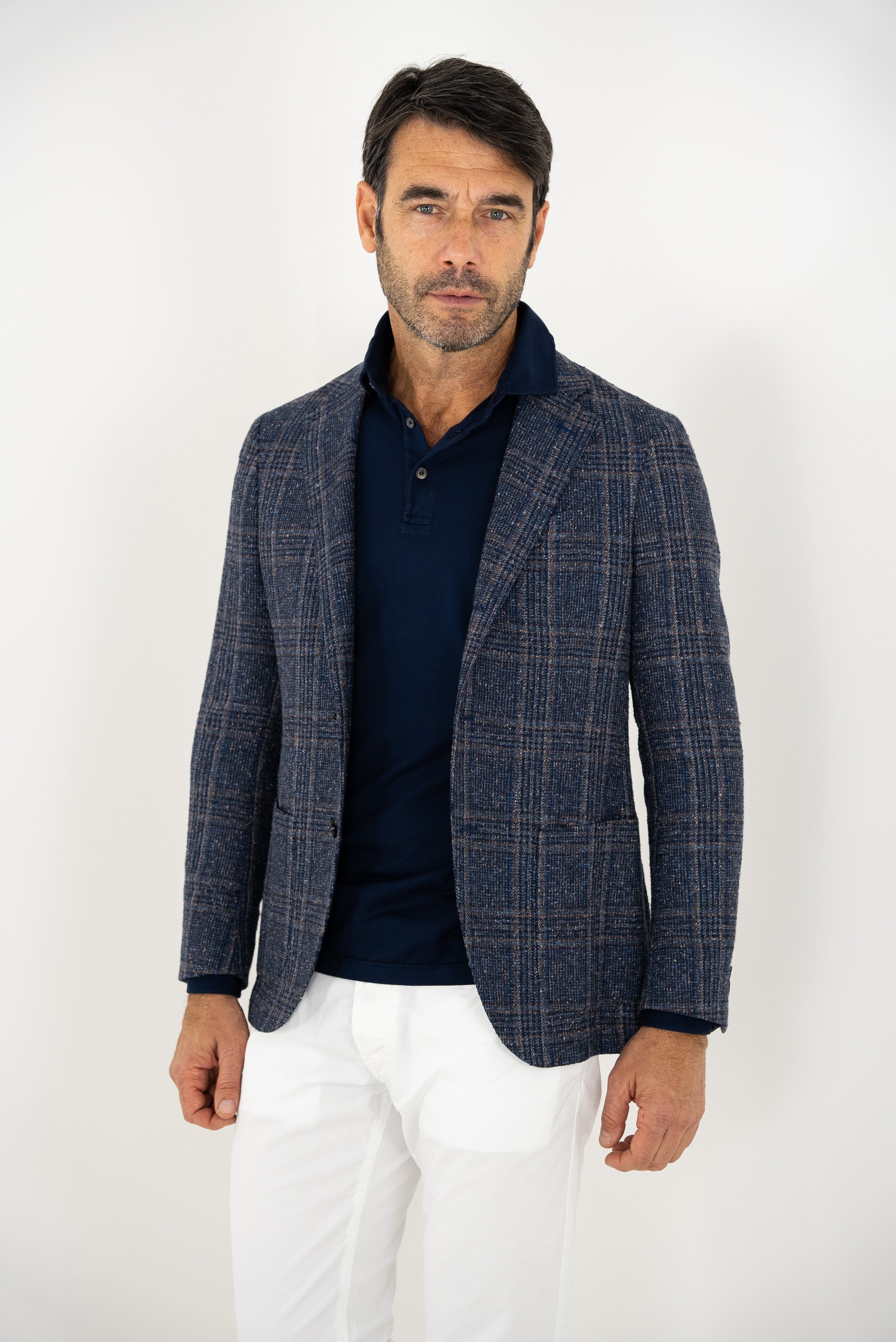 Guarino Giacca Galles in Lino Blu e Marrone - Guarino Store
