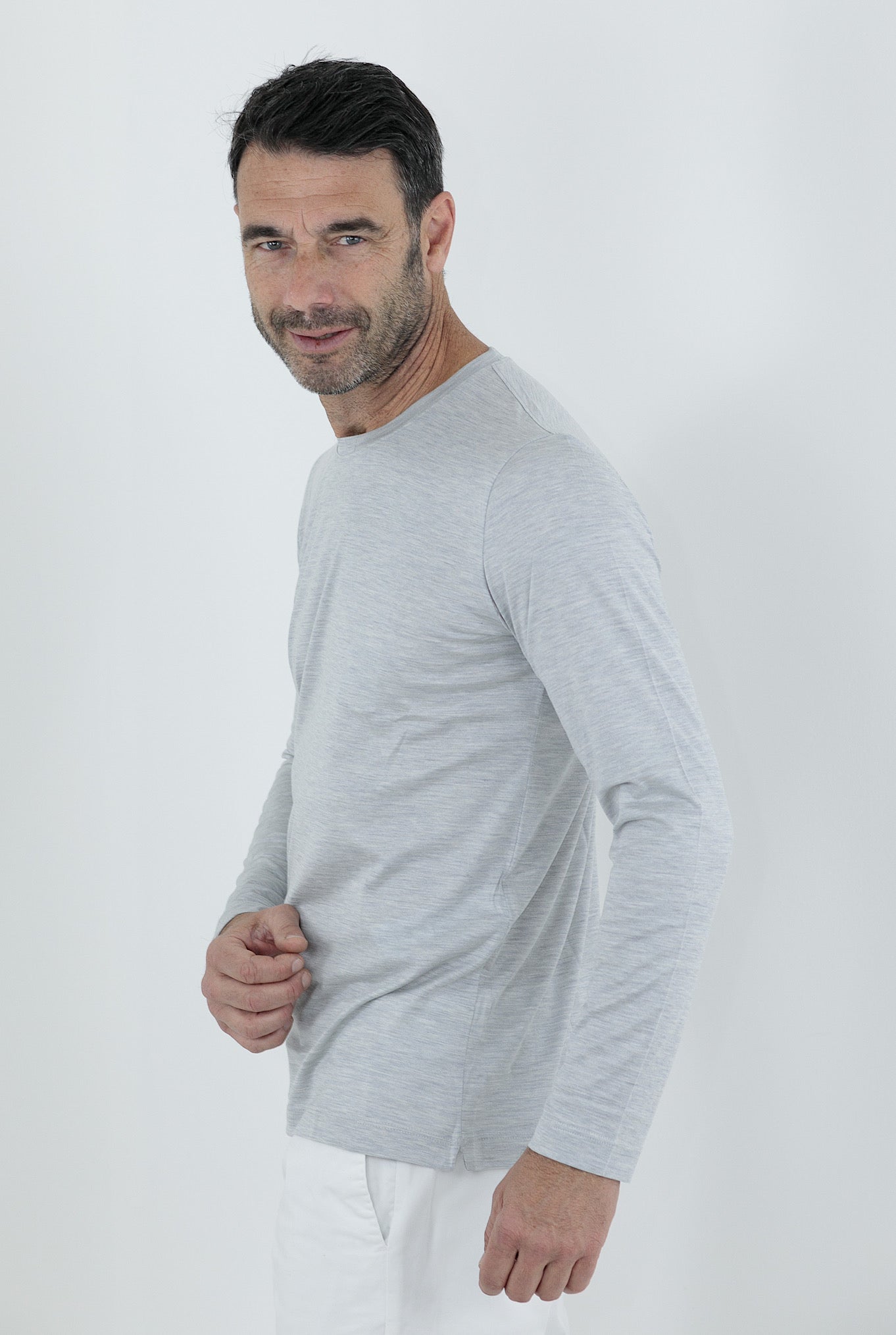 MARCO PESCAROLO T-Shirt Manica Lunga Seta Cotone Grigia Chiara - Guarino Store