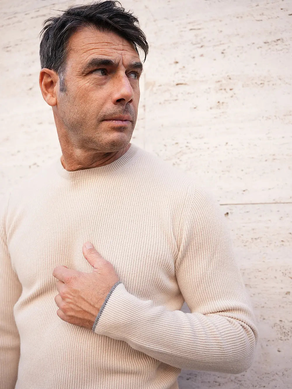 Girocollo Cashmere a Costa Inglese burro - Guarino Store