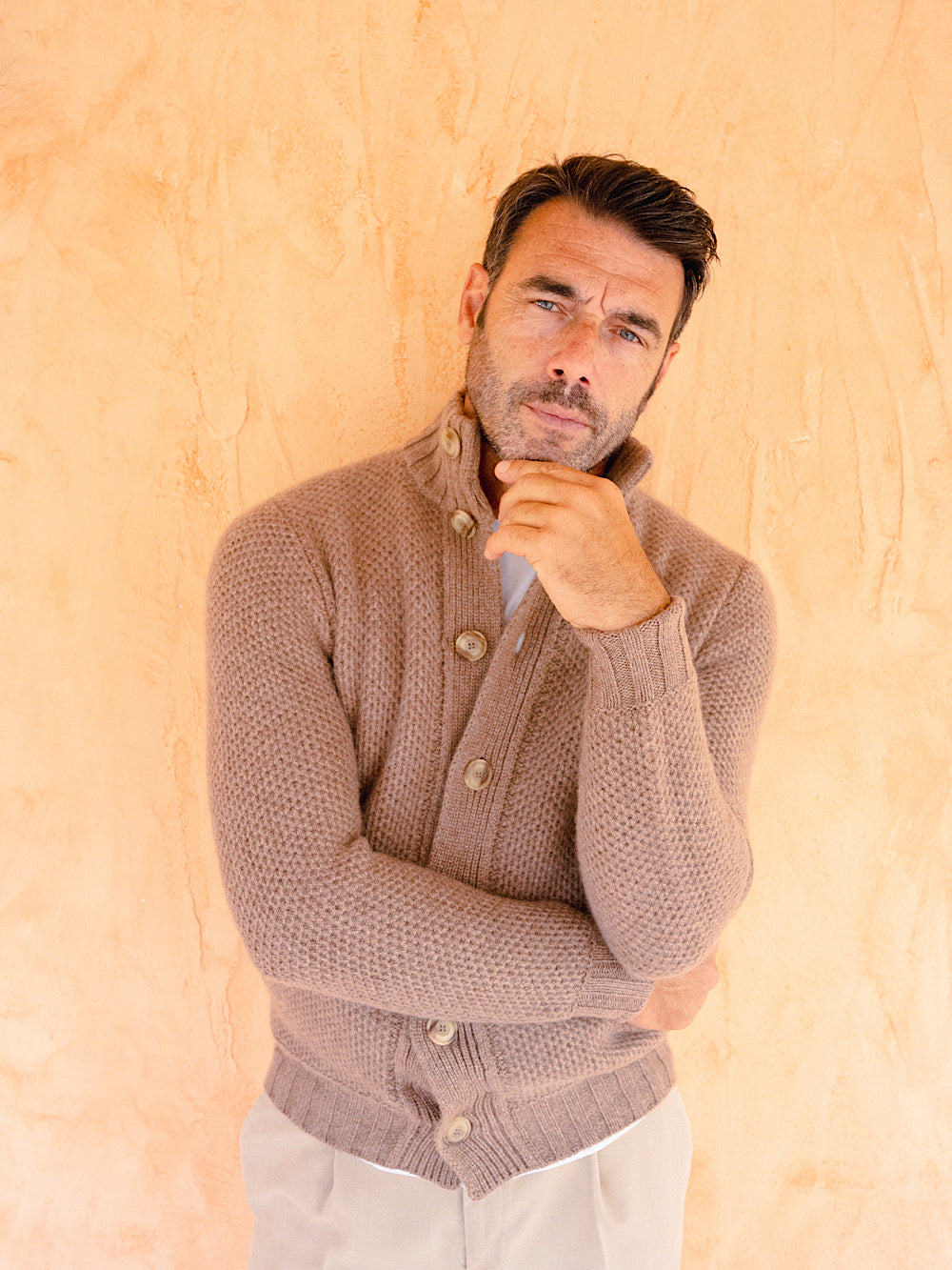 Giacca in maglia cashmere nocciola - Guarino Store